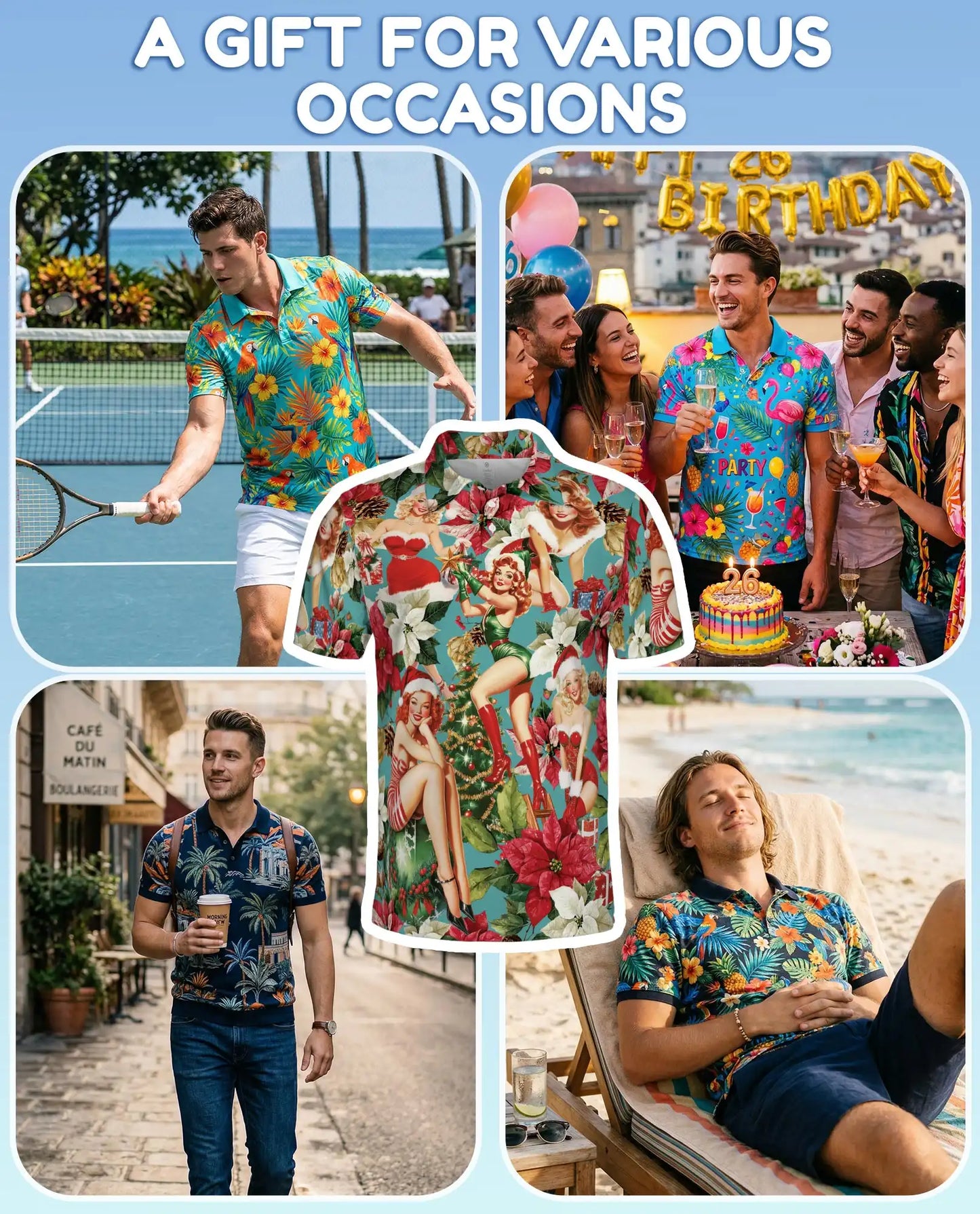 Vintage Christmas Pin Up Girl 3D Polo Shirt for Men – Retro Holiday Style | Netecom