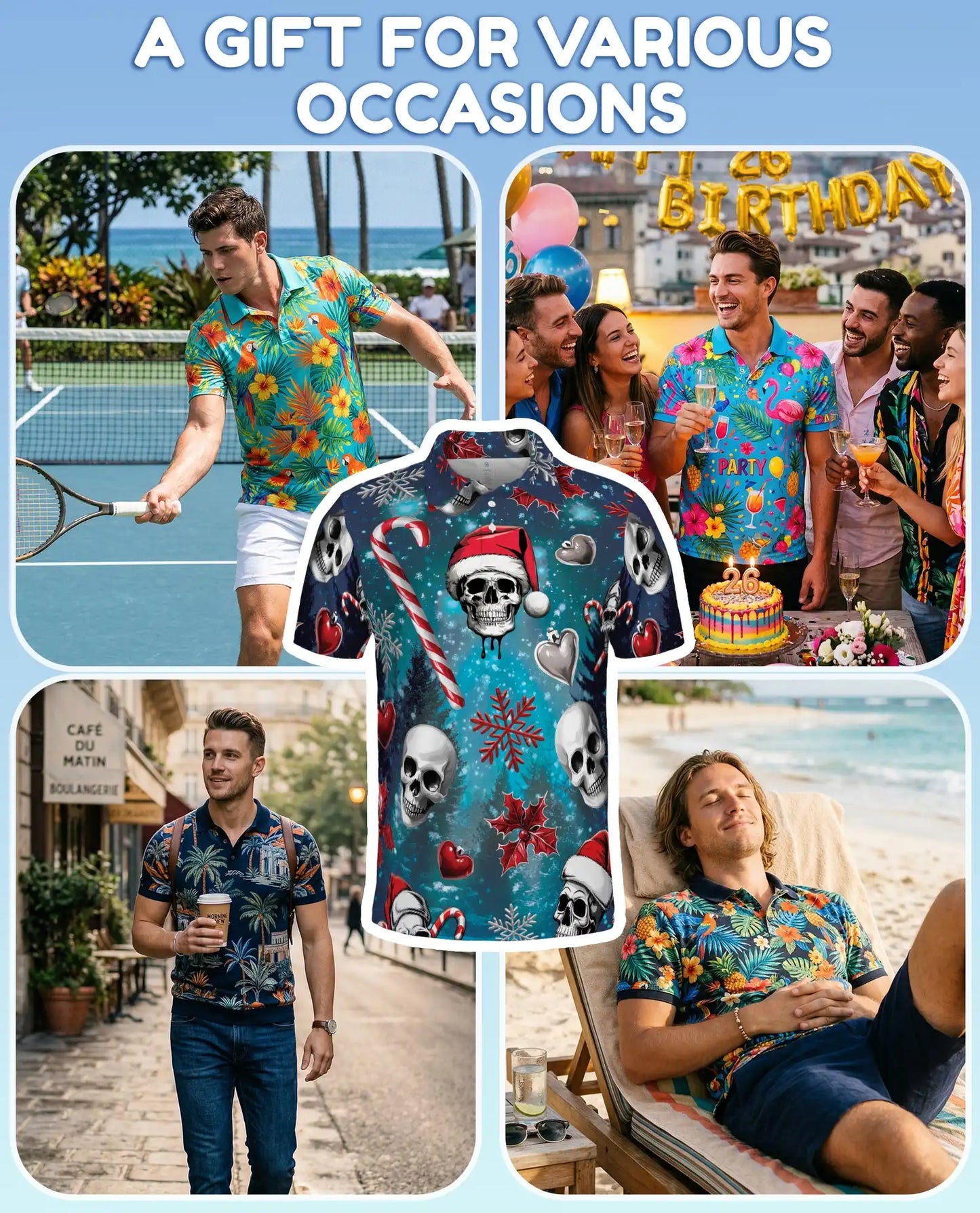 Christmas Skull 3D Polo Shirt for Men – Gothic Holiday Horror Style | Netecom