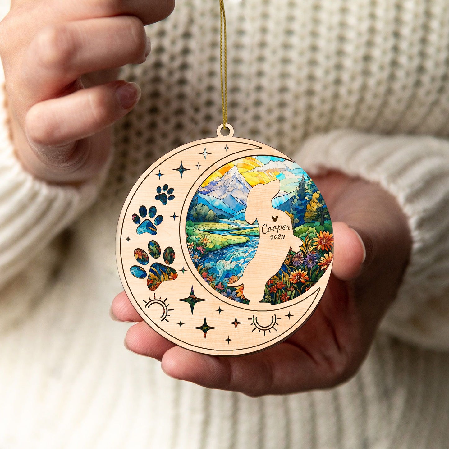 Netecom Dachshund Dog Memorial Suncatcher, Personalized Dachshund Christmas Ornament with Name Date, Bereavement Gifts for Loss of Pet, Dog Death Sympathy Gift Pet Loss Sun Catchers, Dog Grief Gift