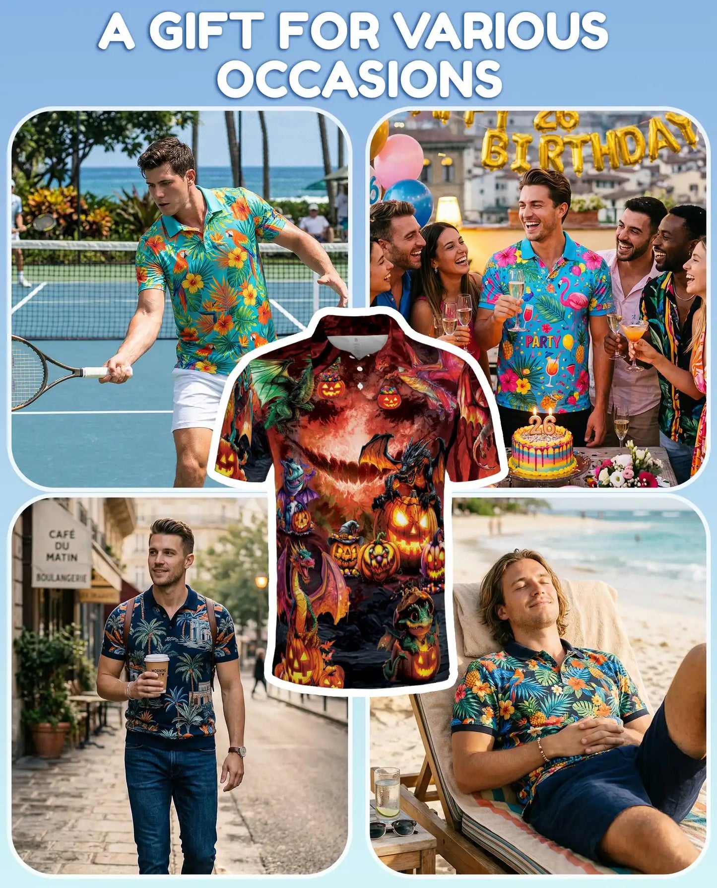 Halloween Dragon Polo Shirt for Men – Spooky Pumpkin Fire Style | Netecom