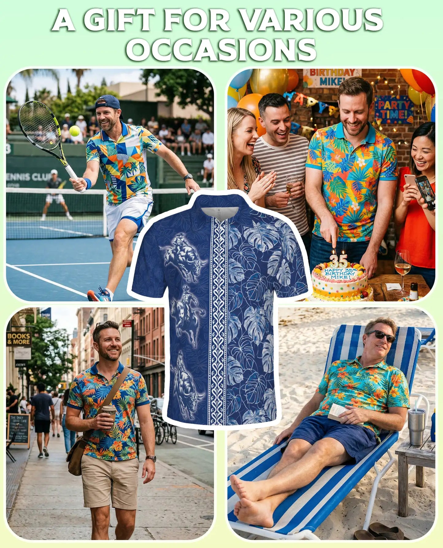 Blue Rodeo Cowboy Hawaiian Polo Shirt | Western Bull Rider Shirt | Netecom
