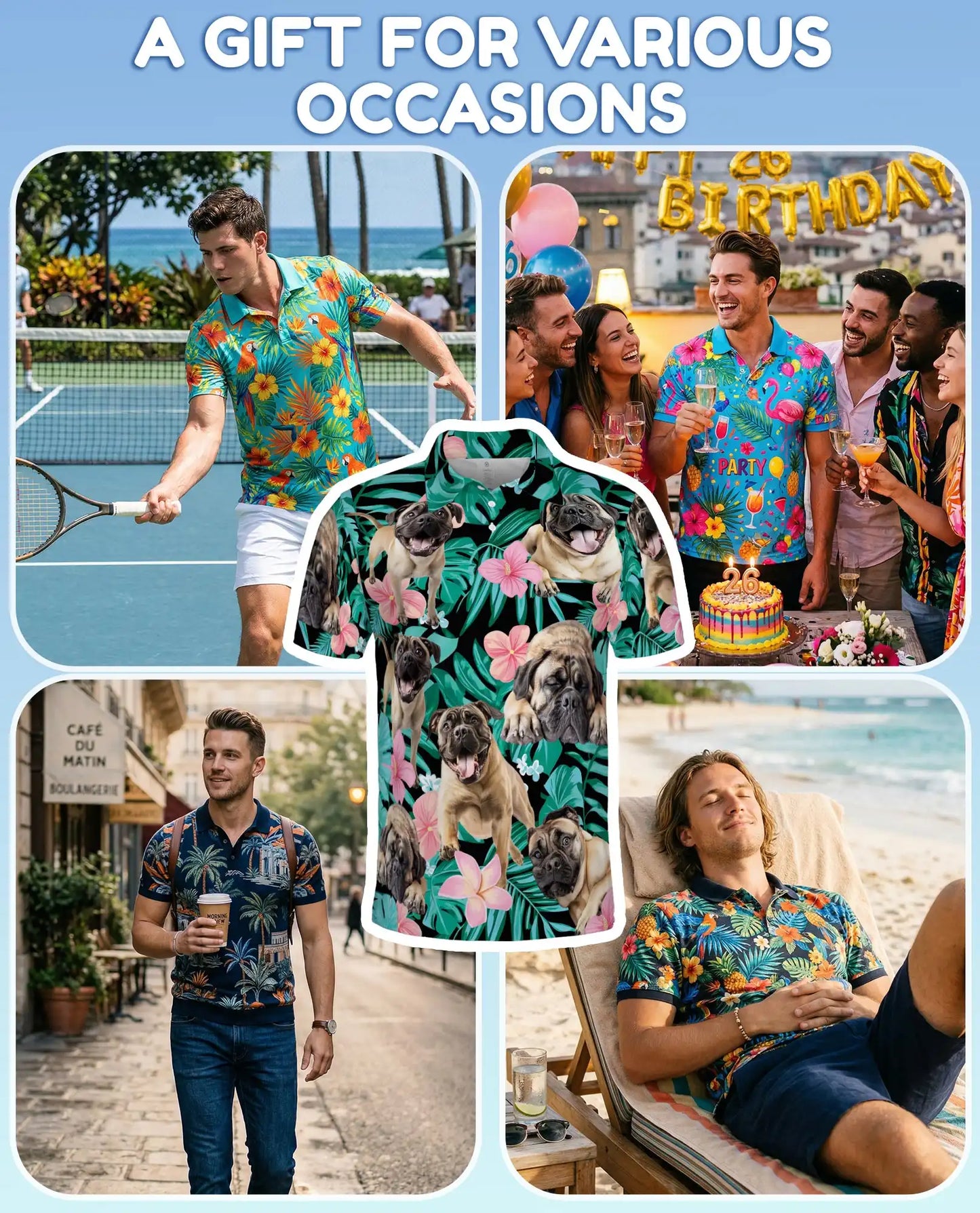 Pug Tropical Polo Shirt - Hawaiian Dog Lover Floral Design | Netecom