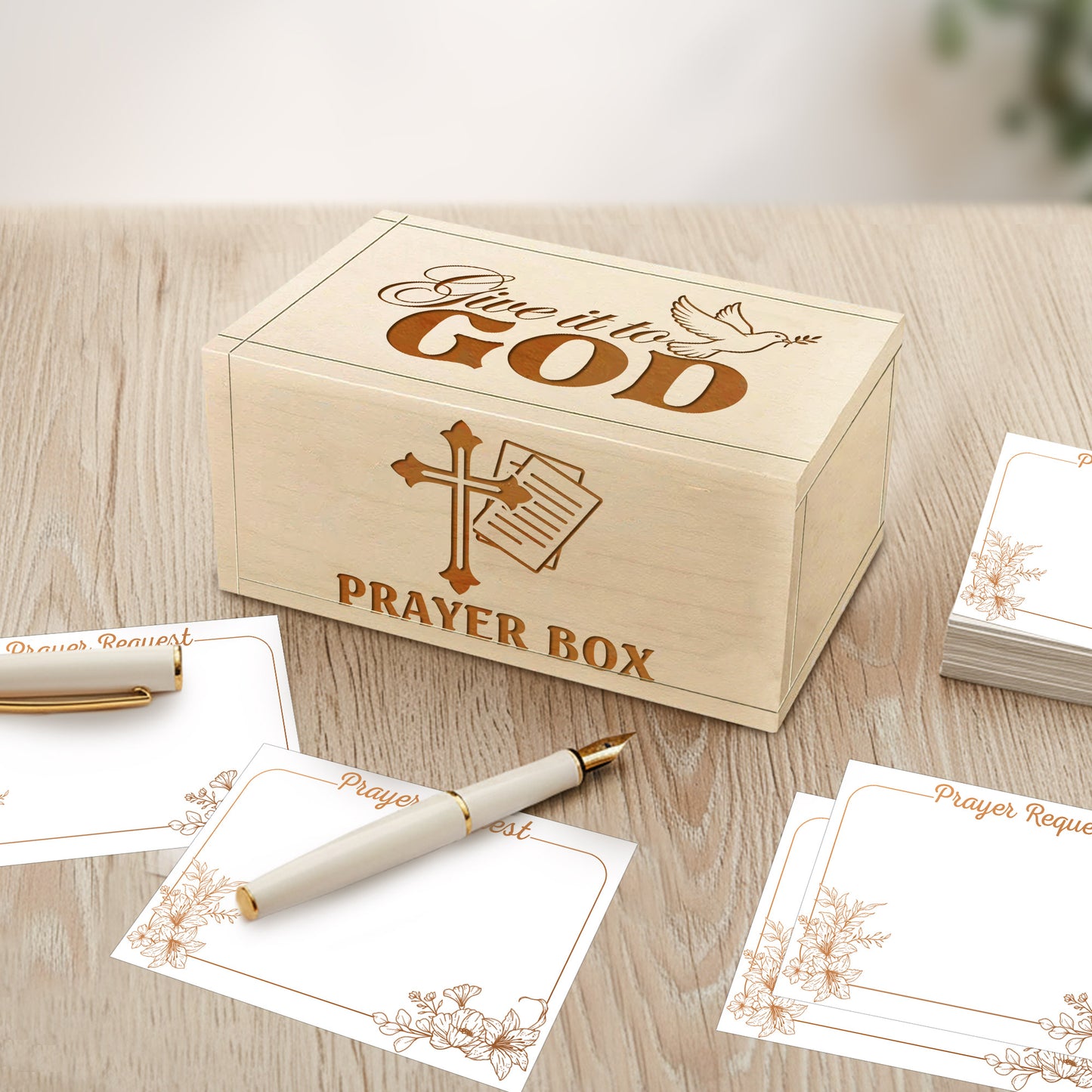 Netecom Personalized Wooden Prayer Box with 100 Prayer Request Cards & Custom Name Cross – Meaningful Religious Gift for Faith and Reflection
