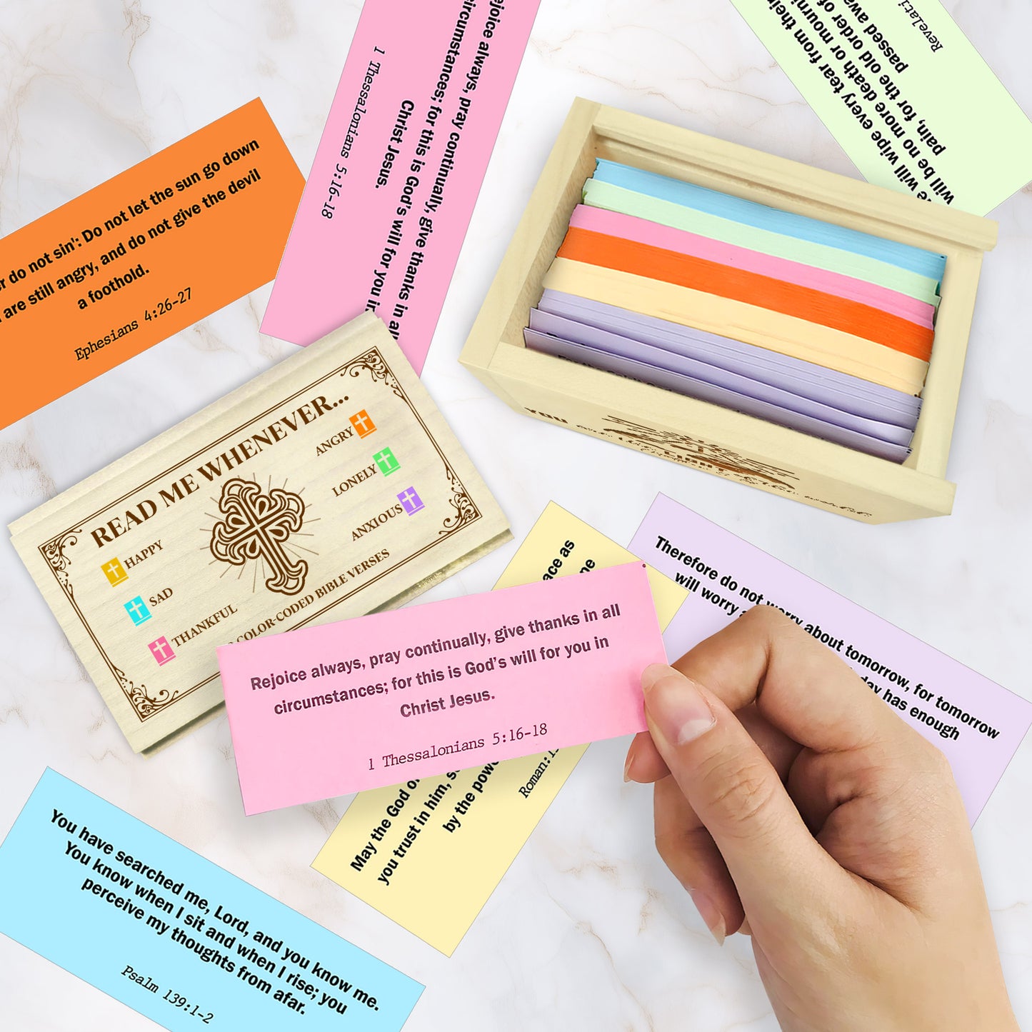 Netecom Personalized Bible Verse Box with 150 Color-Coded Scriptures and Custom Name Prayer Cross, Wooden Christian Gift for Faith & Encouragement