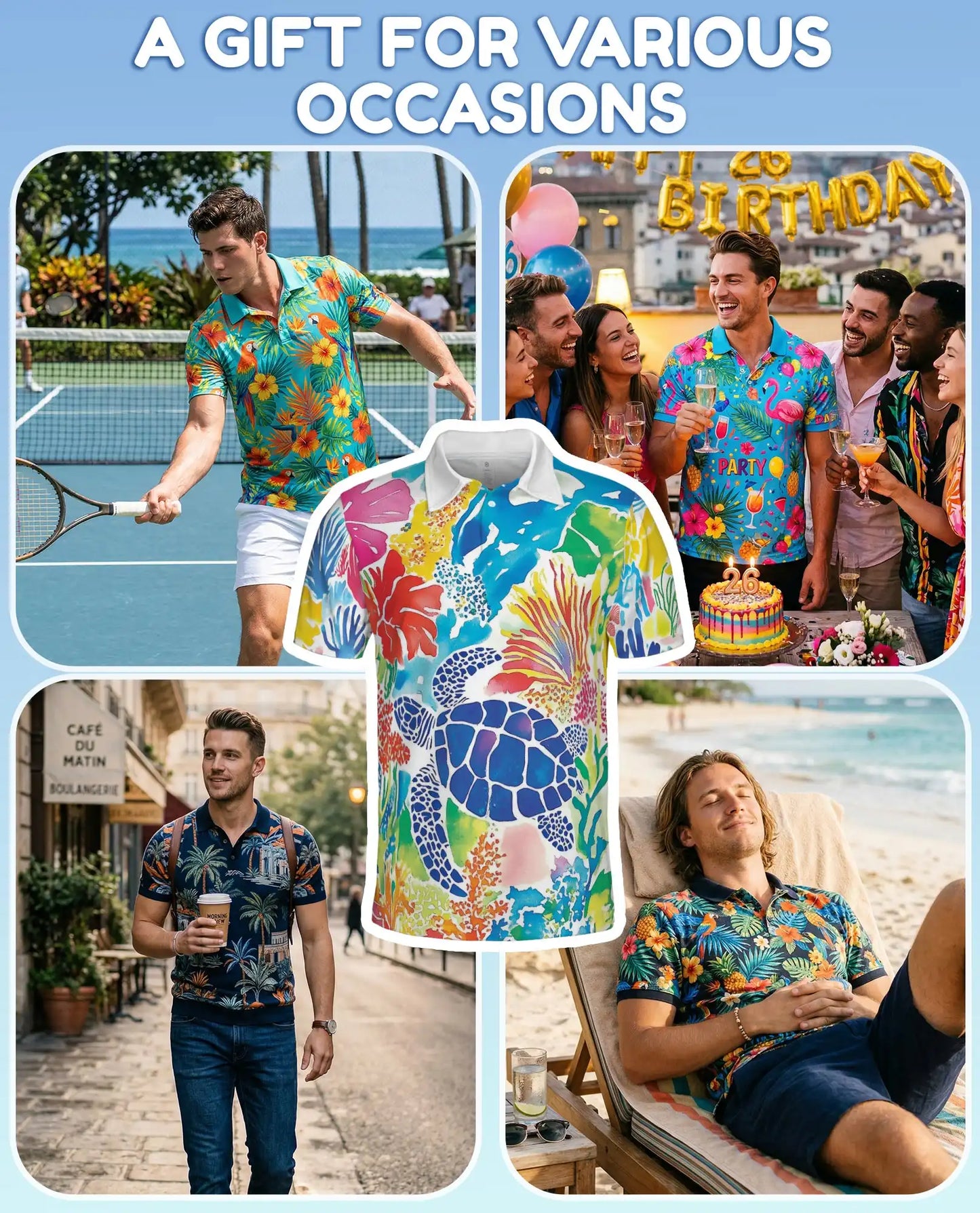 Colorful Sea Turtle Polo Shirt for Men – Vibrant Ocean Design | Netecom