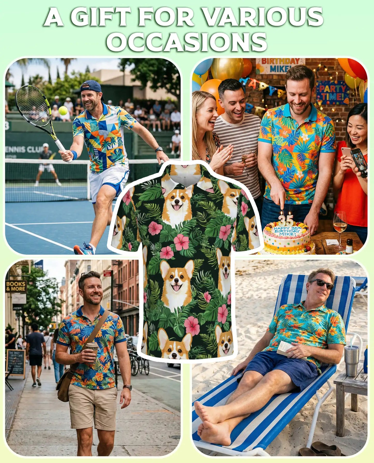 Corgi Tropical 3D Polo Shirt for Men – Cute Dog Floral Style | Netecom