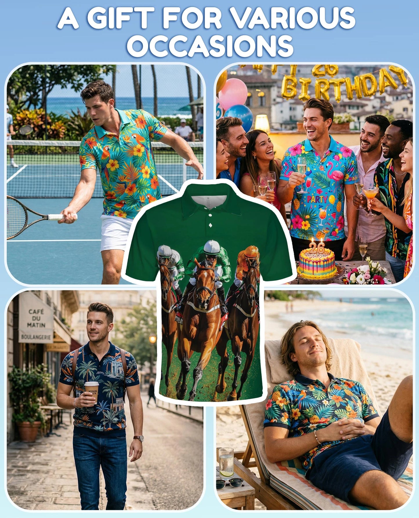 Green Horse Racing Polo Shirt for Men – Equestrian Sport Style | Netecom