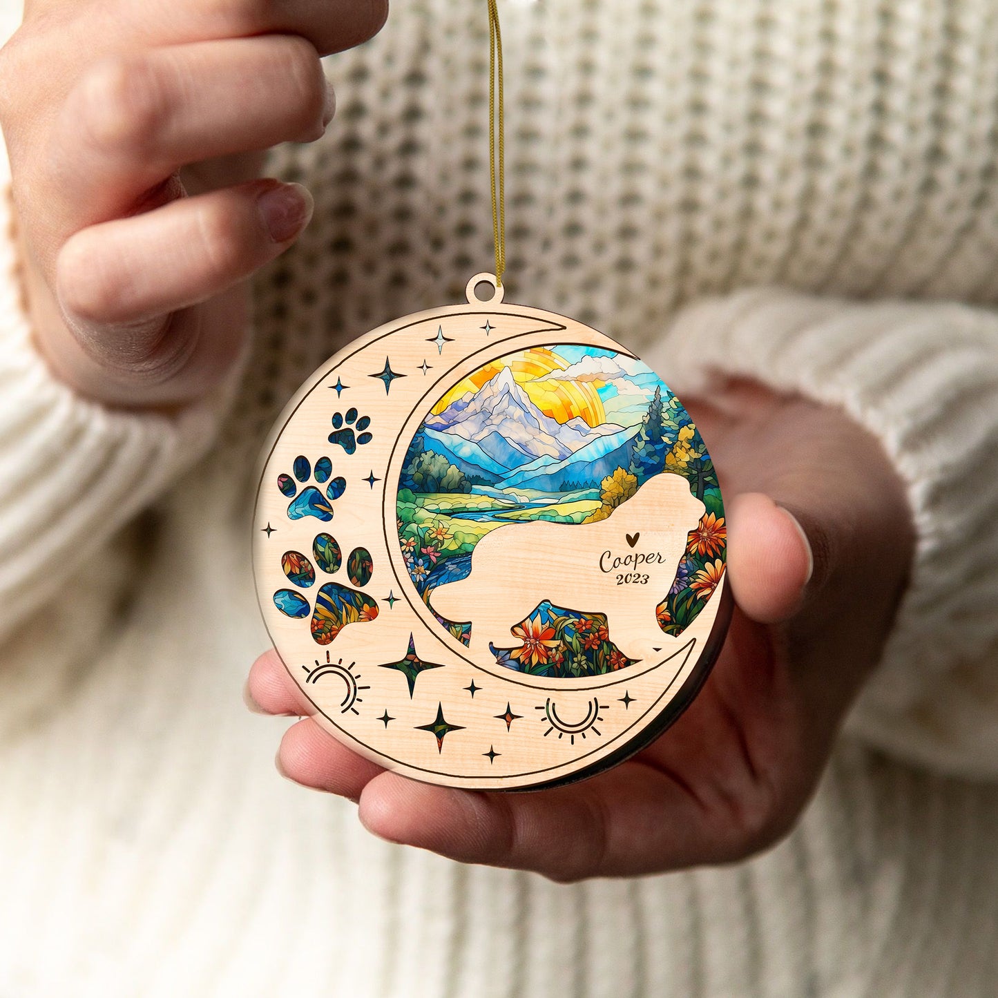 Netecom Newfoundland Dog Memorial Suncatcher, Personalized Newfoundland Christmas Ornament with Name Date Bereavement Gifts for Loss of Pet, Dog Death Sympathy Gift for Pet Loss Sun Catchers