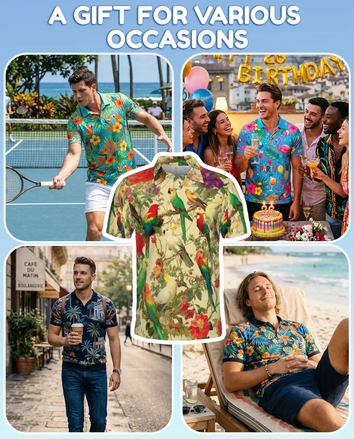 Tropical Birds Polo Shirt for Men – Colorful Parrot Print | Netecom