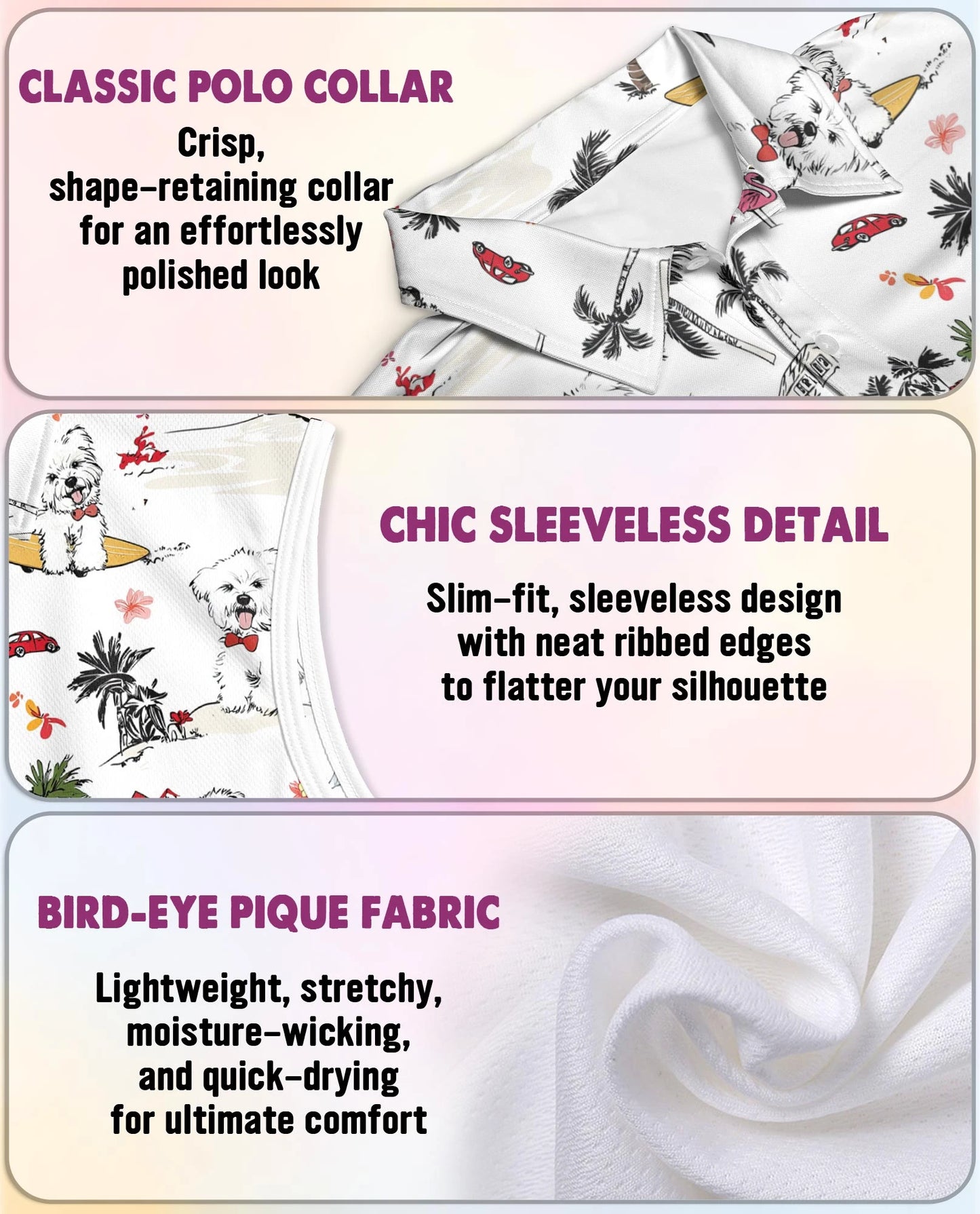 Cute White Maltese Dog Sleeveless Polo Shirt for Women | Netecom