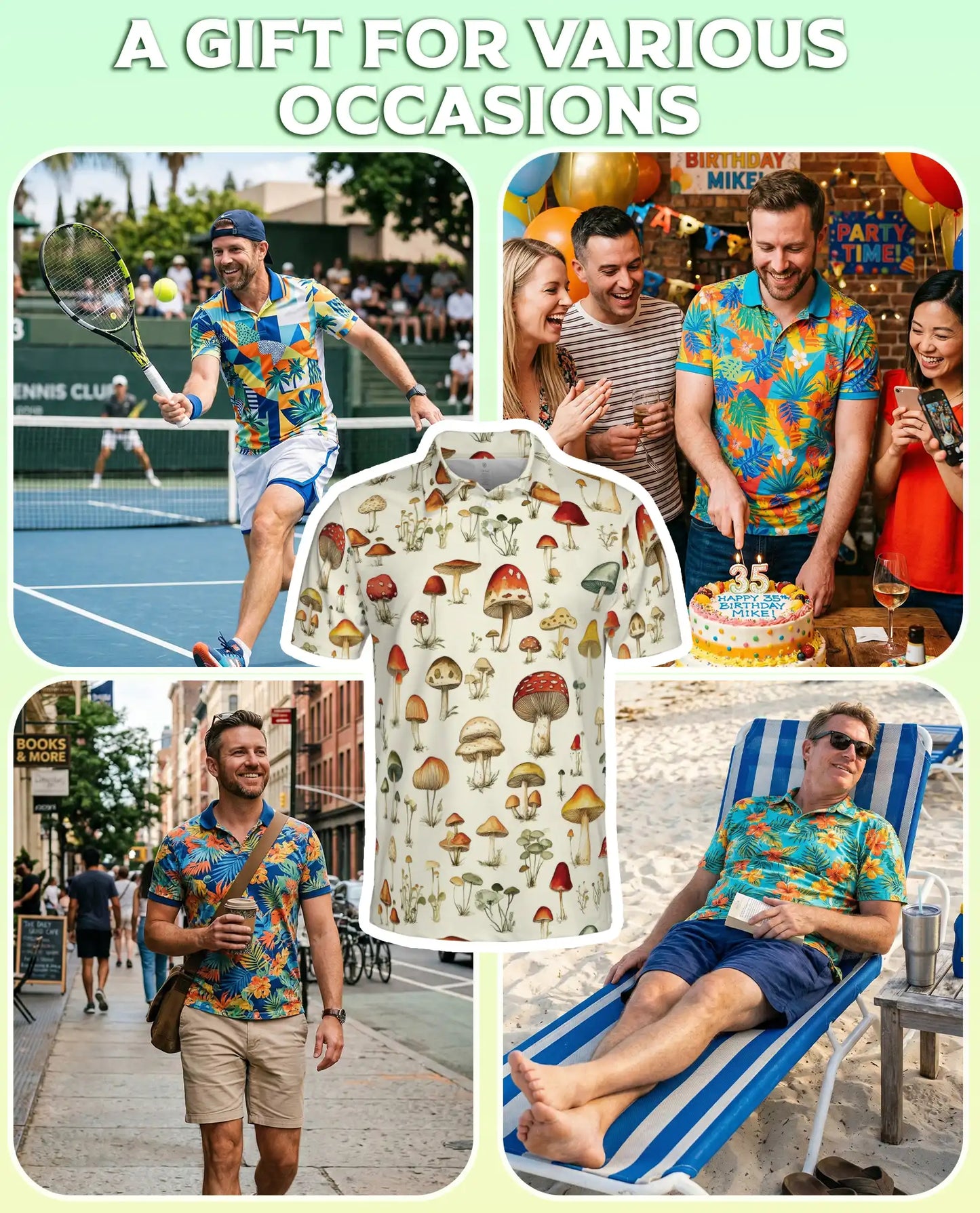 Mushroom Botanical Polo Shirt – Vintage Nature Print | Netecom