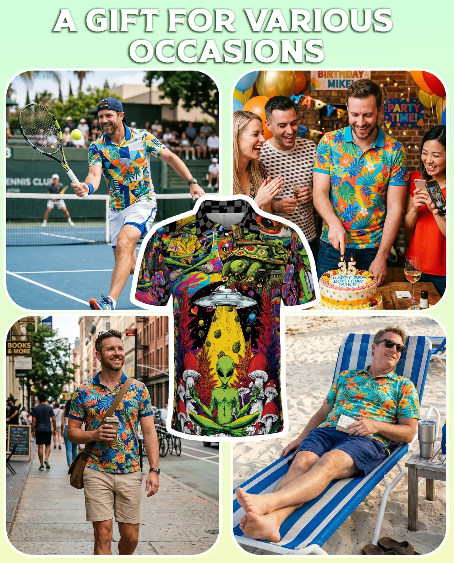 Psychedelic Alien Polo Shirt – Cosmic UFO Hippie Style | Netecom