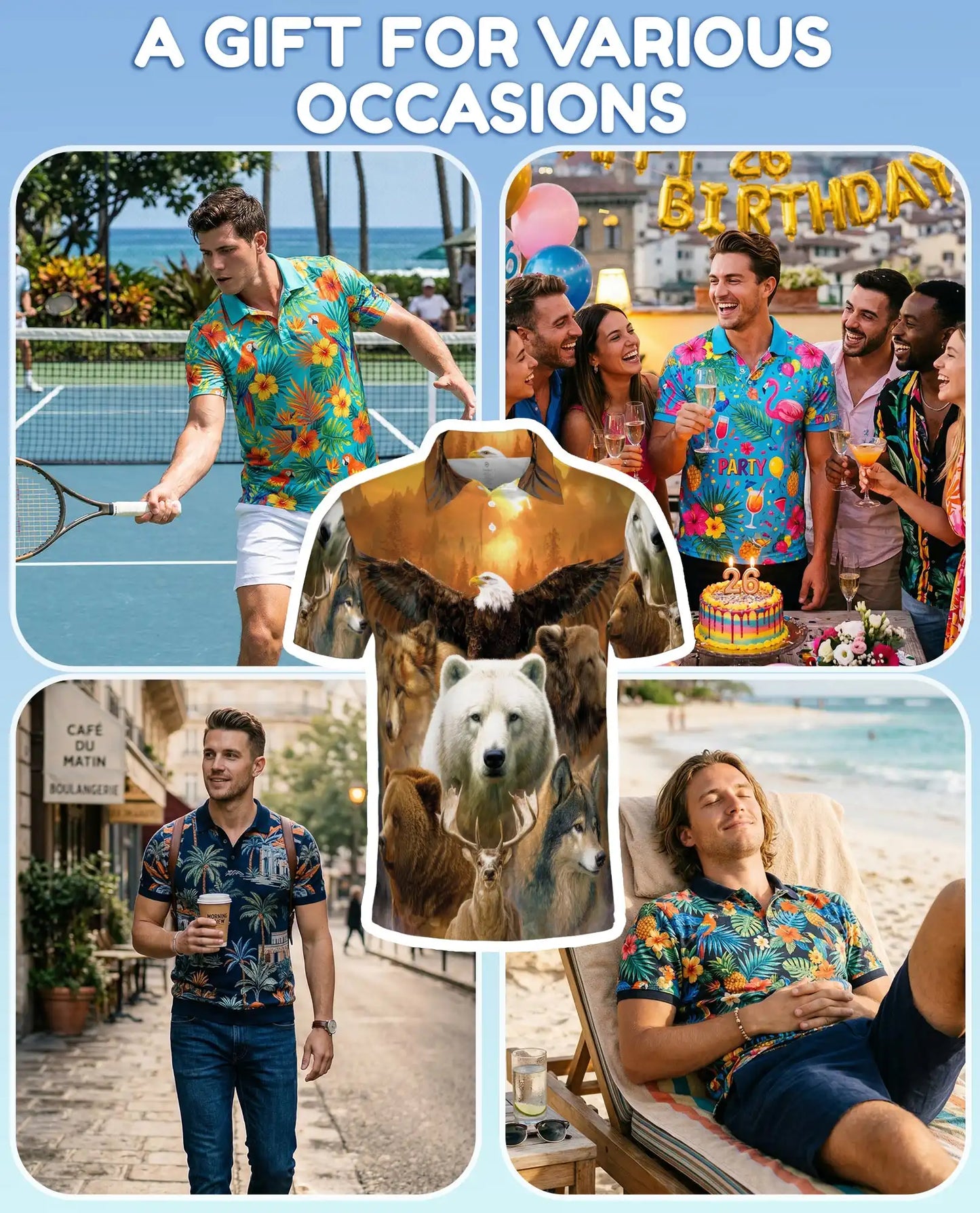 Wild Animal Forest Polo Shirt for Men – Majestic Wildlife Print | Netecom