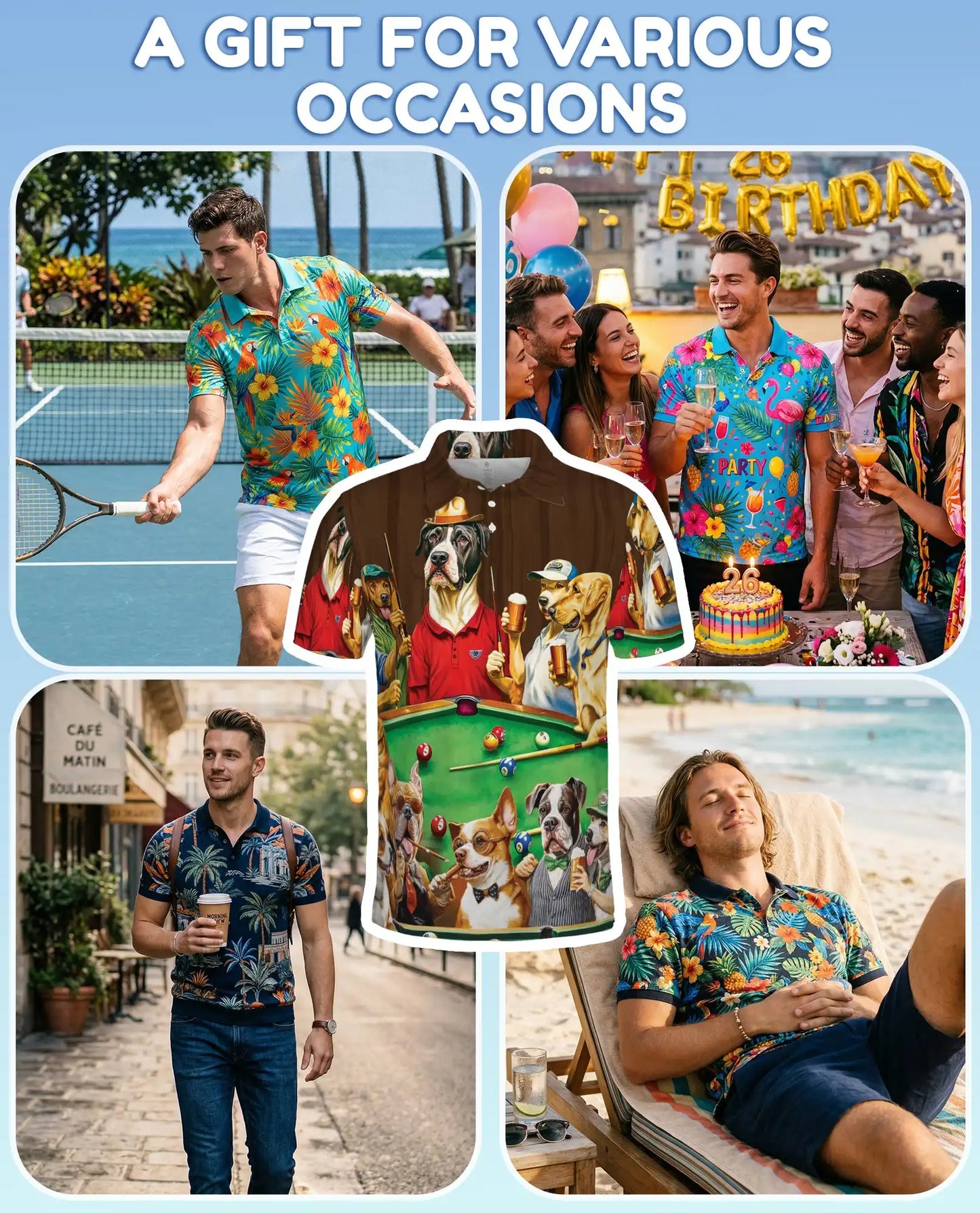 Funny Dogs Playing Pool 3D Polo Shirt for Men – Beer Party Pet Style | Netecom