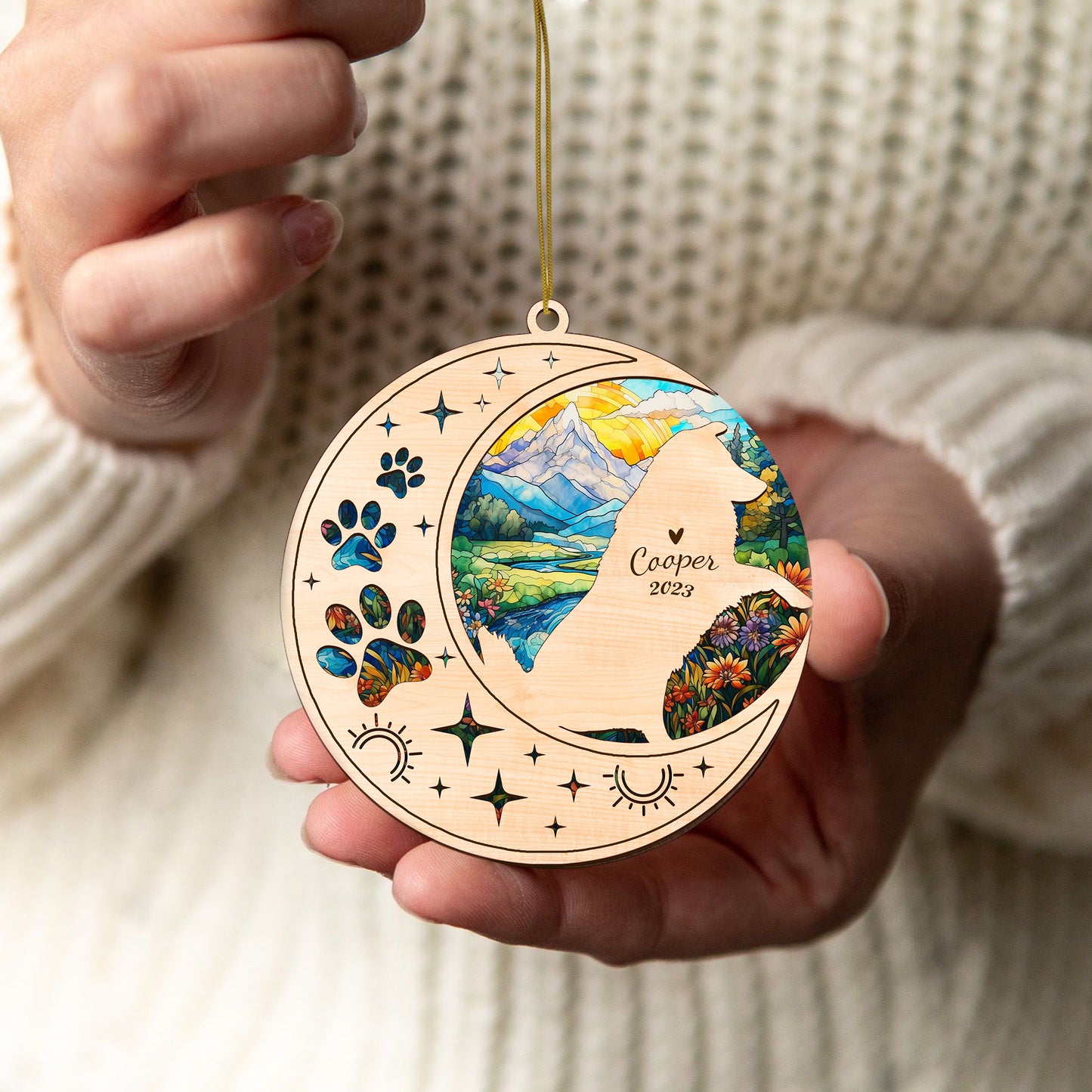 Netecom Australian Shepherd Dog Memorial Suncatcher, Personalized Dog Christmas Ornament with Name Date, Bereavement Gifts for Loss of Pet, Dog Death Sympathy Gift Pet Loss Sun Catchers, Dog Grief Gift
