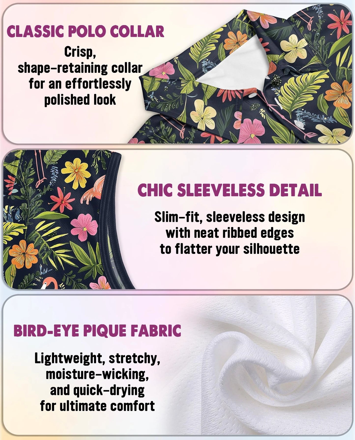 Flamingo Hibiscus Tropical Sleeveless Polo Shirt for Women | Netecom