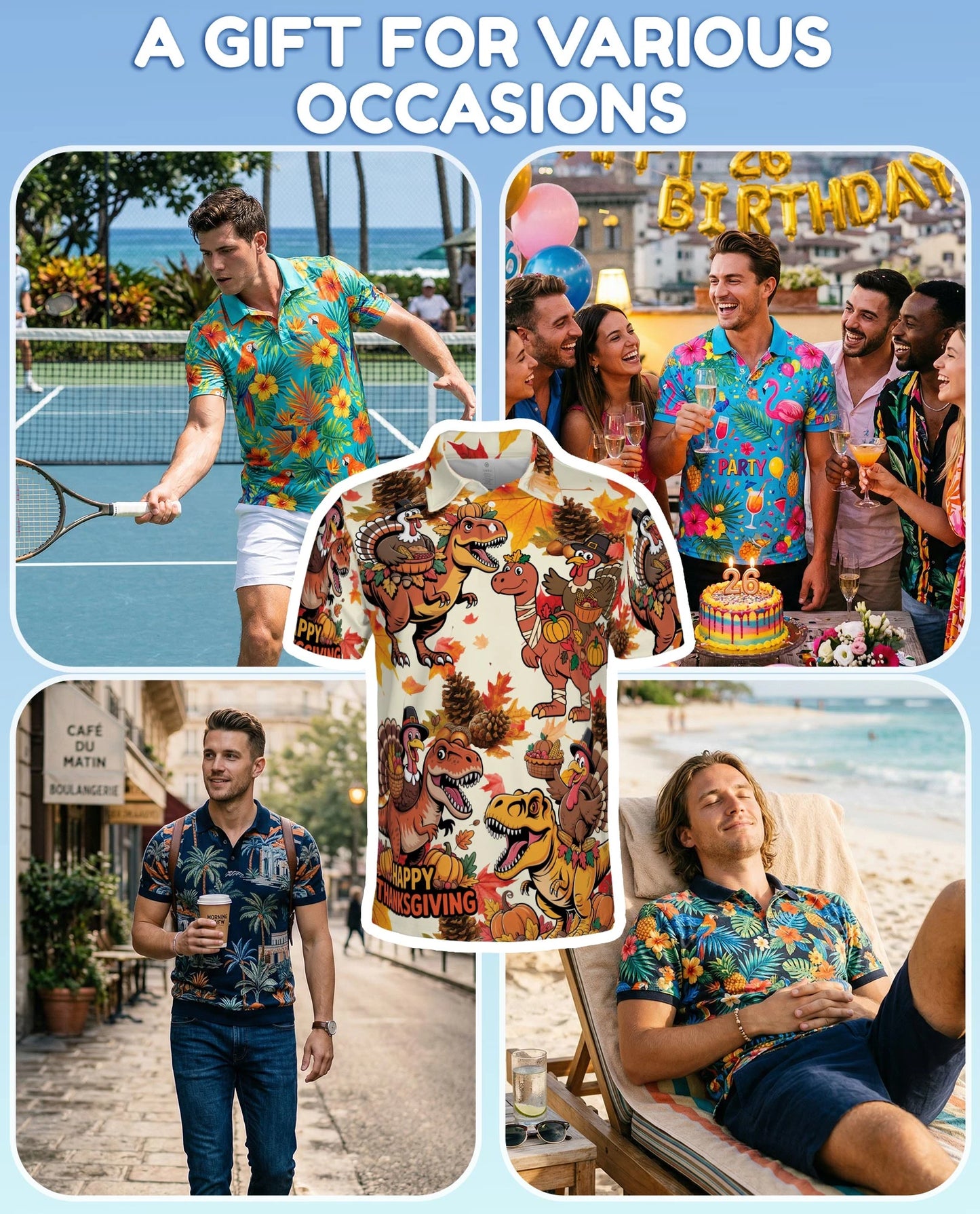 Thanksgiving Dinosaur Turkey Polo Shirt for Men – Funny Holiday Style | Netecom