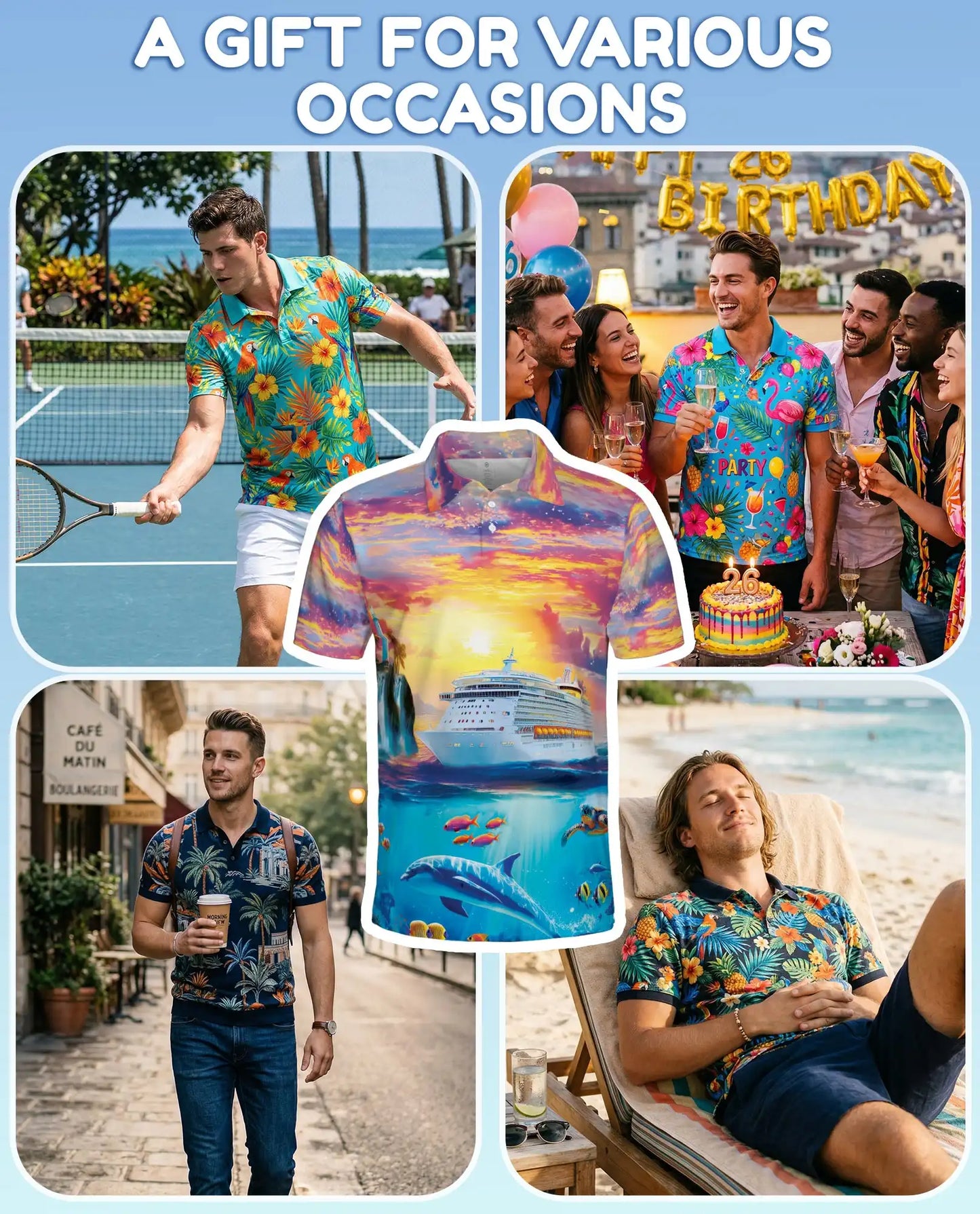 Tropical Cruise Ship Polo Shirt, Ocean Sunset Vacation Style | Netecom