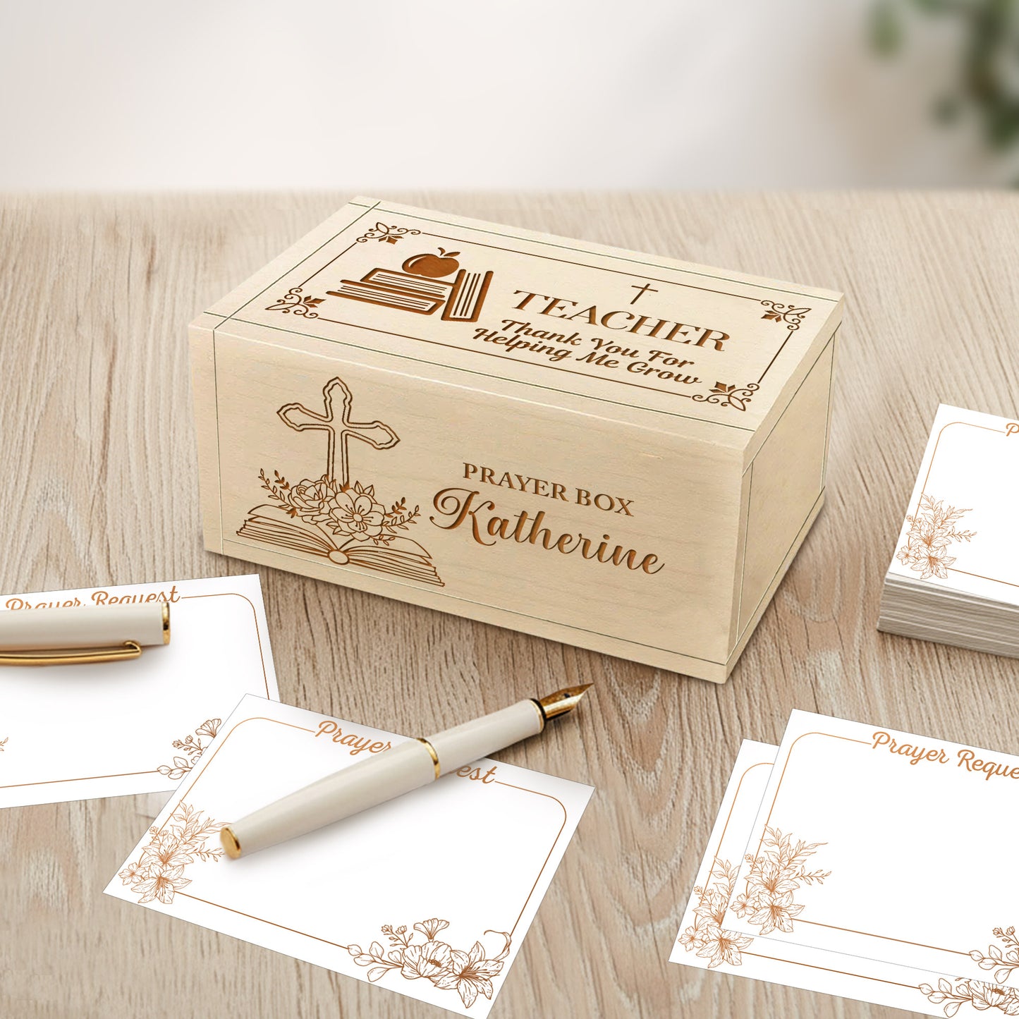 Netecom Personalized Teacher Prayer Box with Custom Name on Box & Cross, Christian Appreciation Gift with 100 Prayer Request Cards, Faith Gift for Teachers