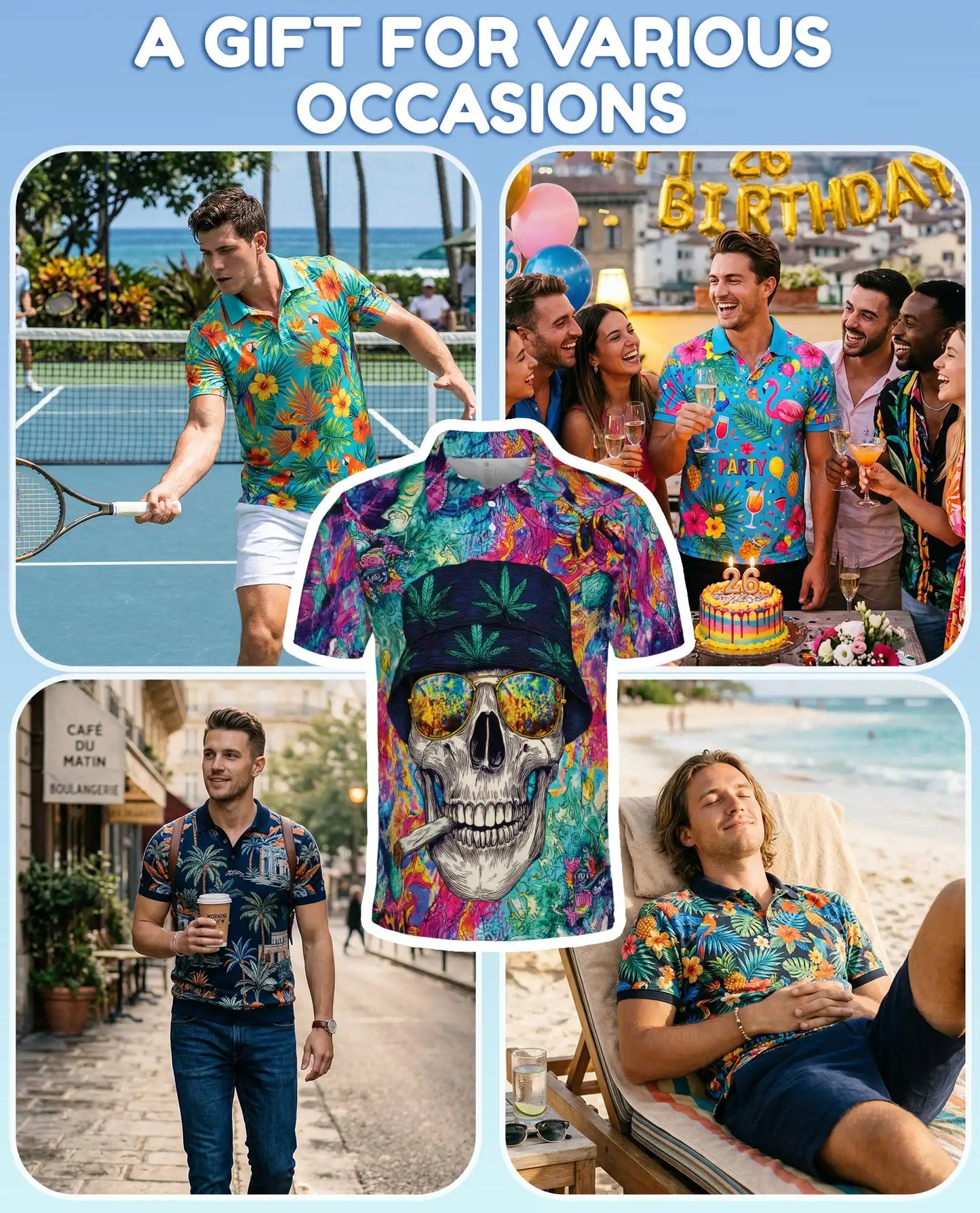 Skull Colorful Trippy Polo Shirt for Men – Vibrant Art Print | Netecom