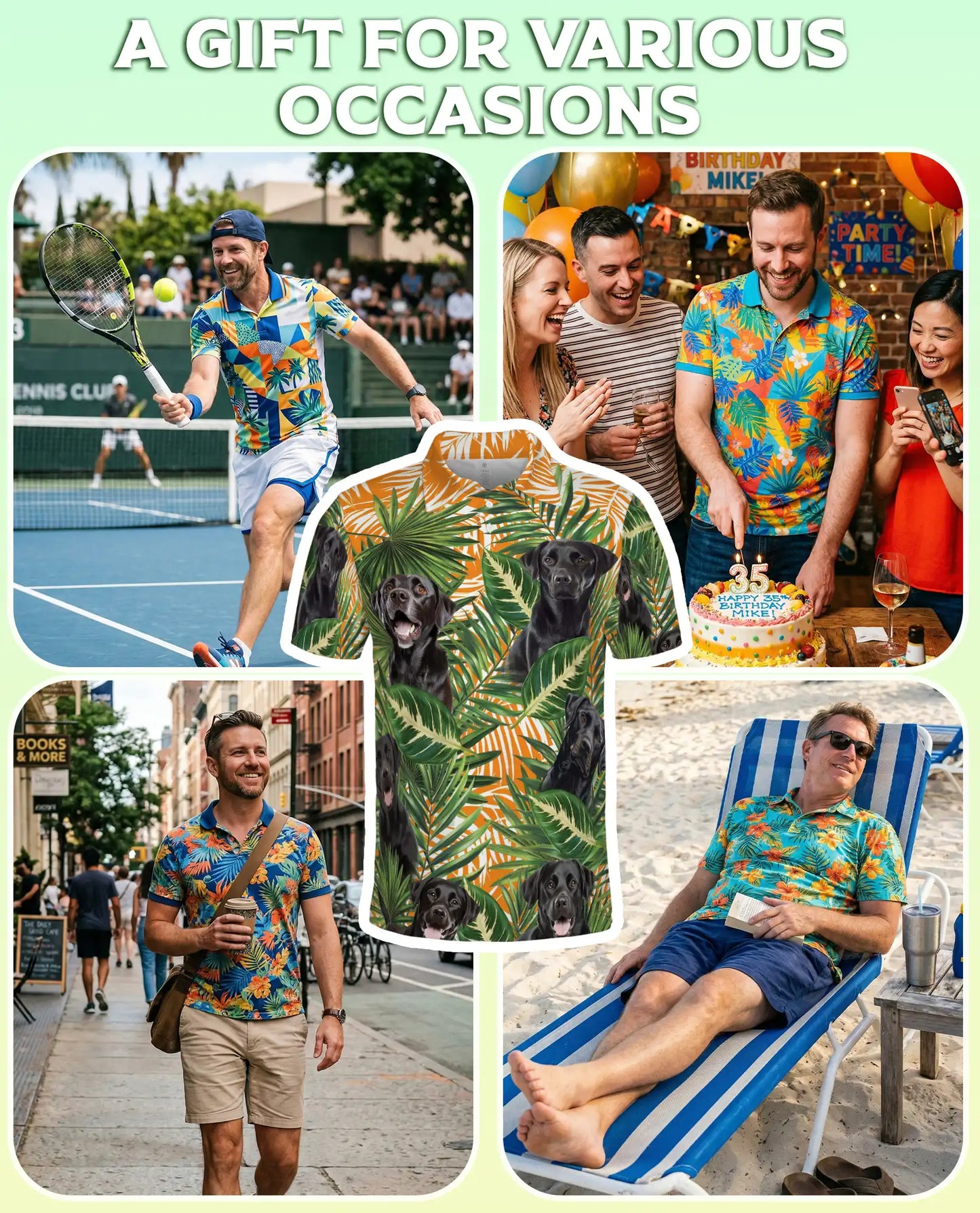 Black Labrador Tropical Polo Shirt – Palm Leaf Print | Netecom