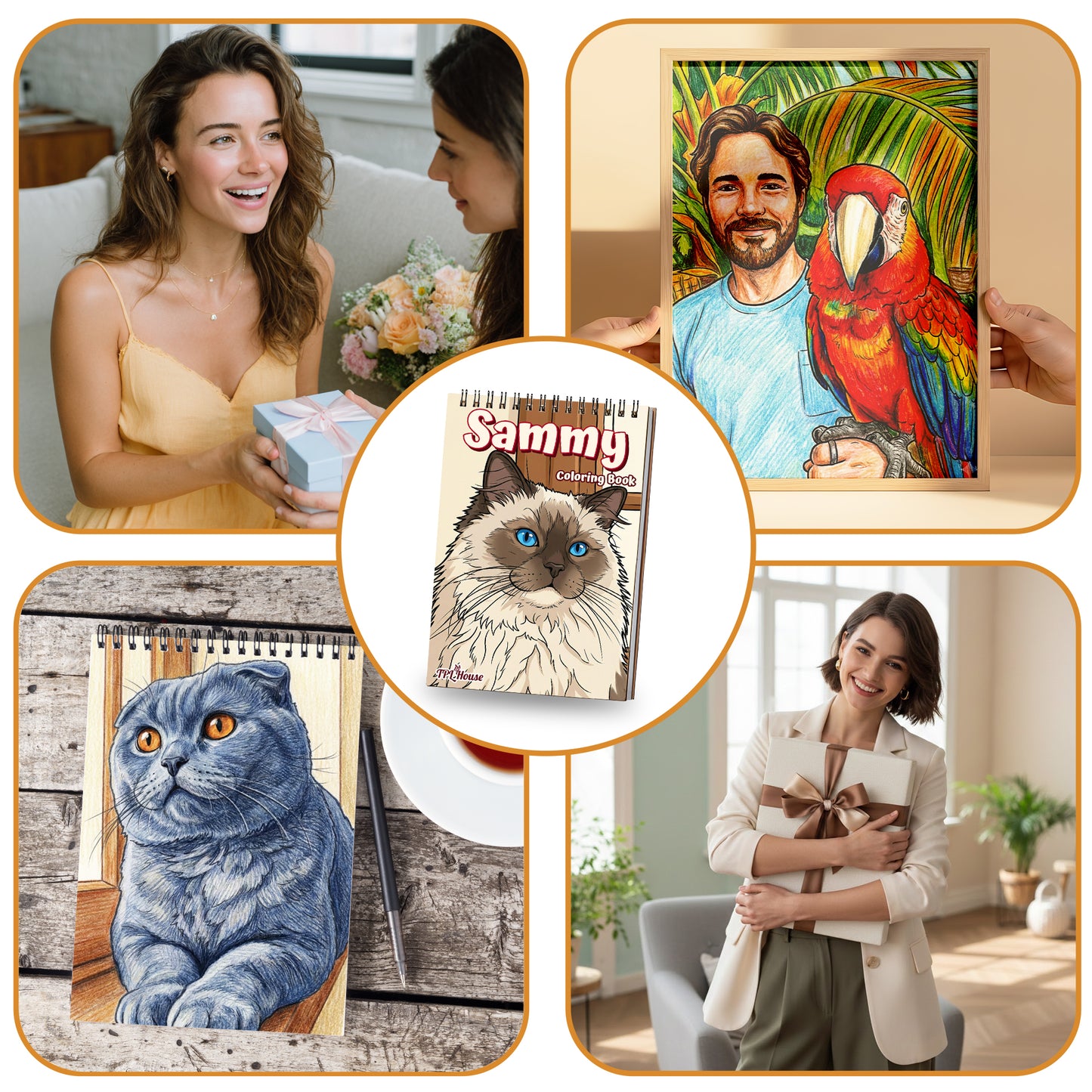 Personalized Pet Coloring Book for Adults – Custom Coloring Pages from Your Pet Photos , 12–48 Pages, Gift for Dog, Cat, and Animal Lovers, Premium Wooden Cover, Spiral Binding