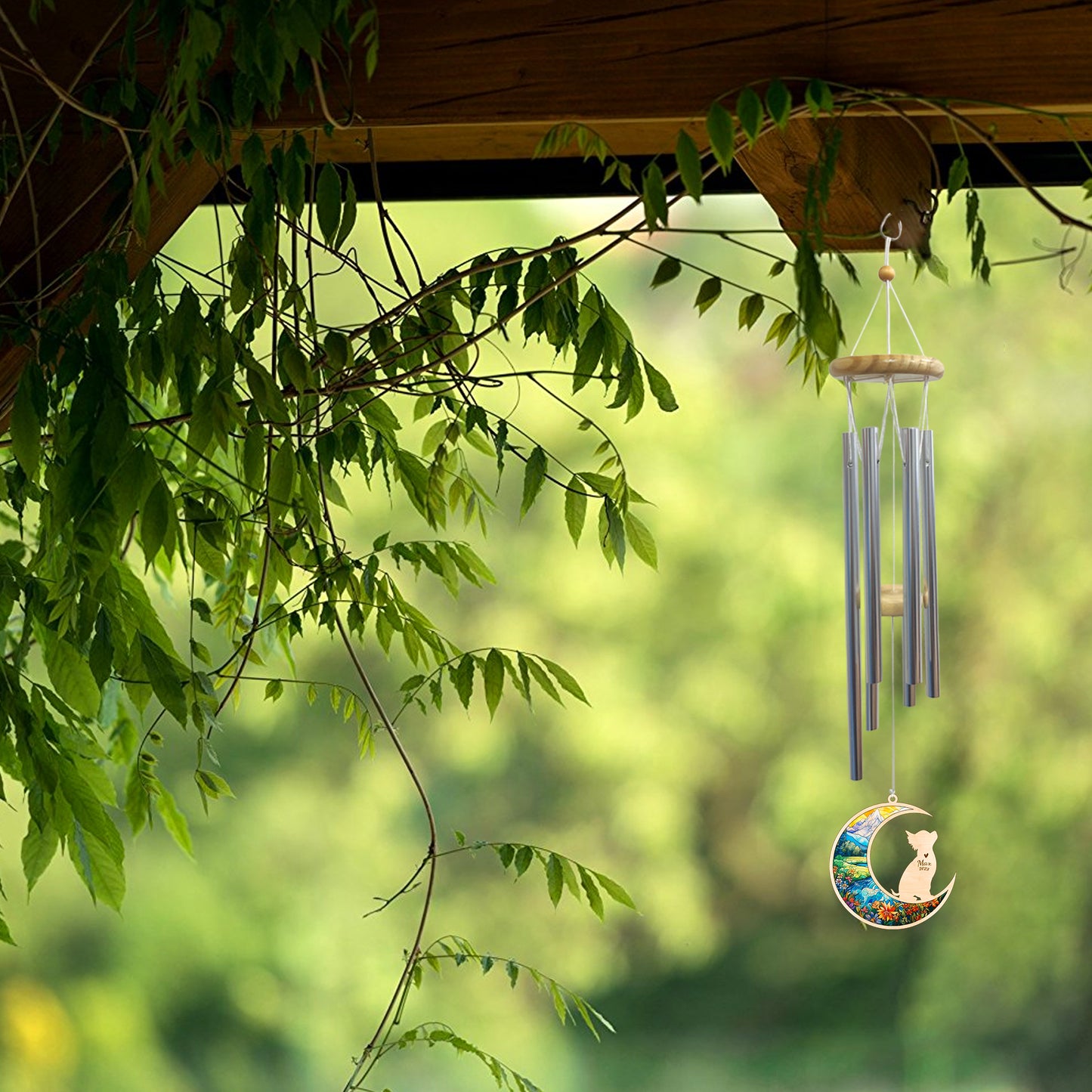 Netecom Chihuahua Dog Wind Chimes Memorial, Personalized Pet Memorial Wind Chimes for Dog Suncatcher, Dog Loss Memorial Ornament, Loss of Pet Sympathy Gift, Remembrance Windchime Outside Garden Decor