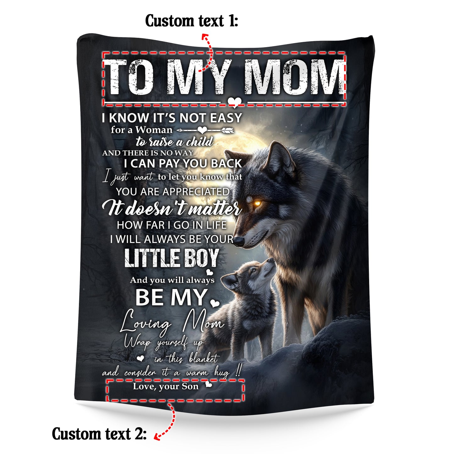 Netecom Personalized To My Mom Blanket from Daughter and Son, Wolf Family Love Letter Throw Blanket for Couch, Bed or Sofa, Ultra Soft Warm, Birthday Gifts for Mom, Mother’s Day or Christmas Present