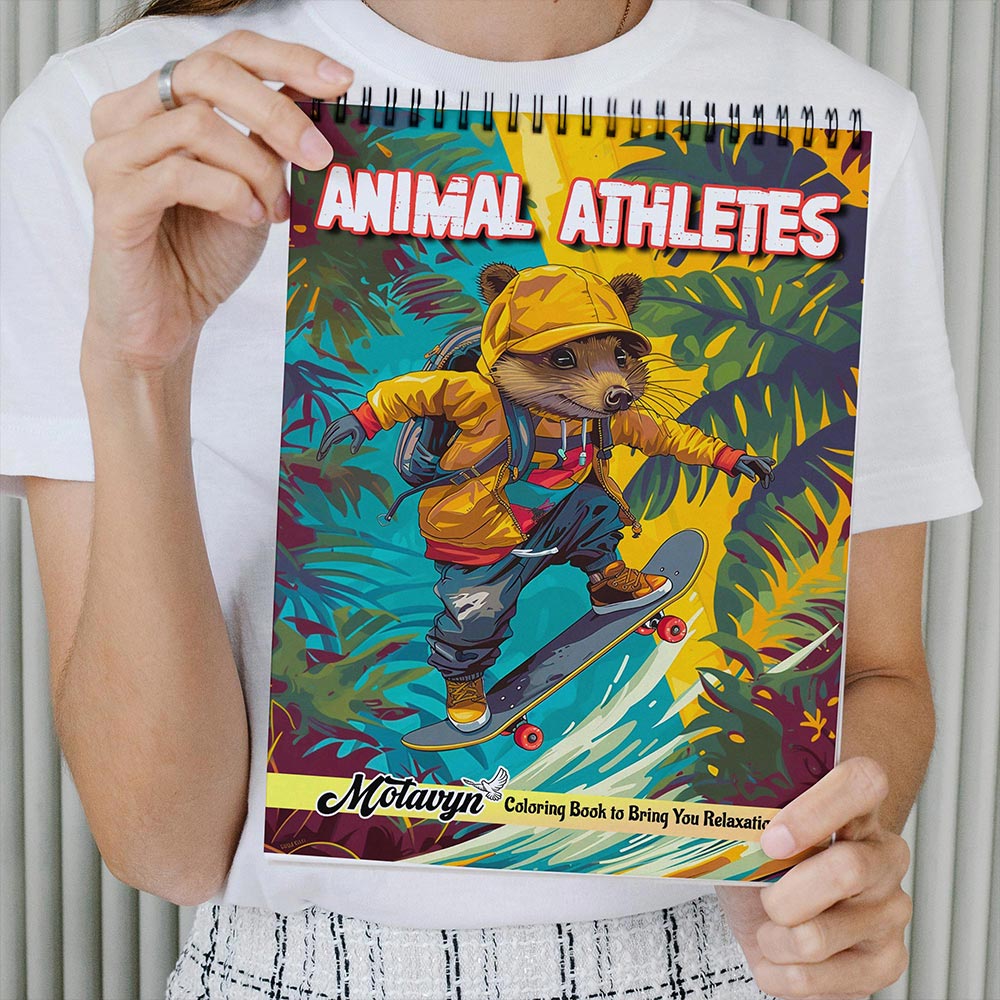 MOTAVYN Animal Athletes Coloring Book Spiral Bound for Adults