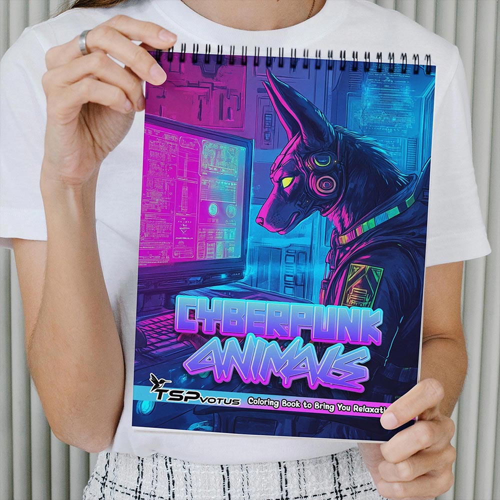 MOTAVYN Cyberpunk Animals Coloring Book Spiral Bound for Adults