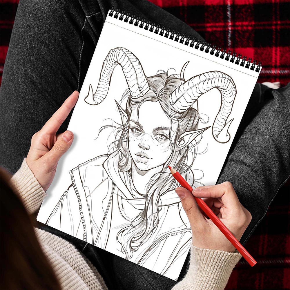 MOTAVYN Demon Girl Spiral Bound Coloring Book for Adults