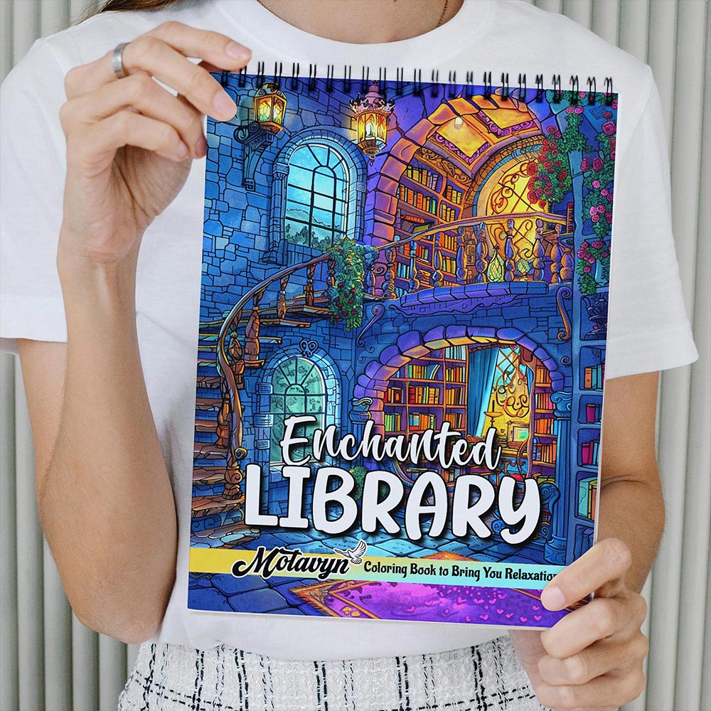 MOTAVYN Enchanted Library Coloring Book Spiral Bound for Adults