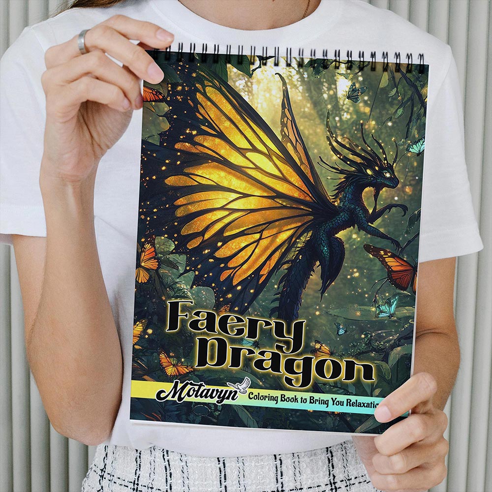 MOTAVYN Faery Dragon Coloring Book Spiral Bound for Adult