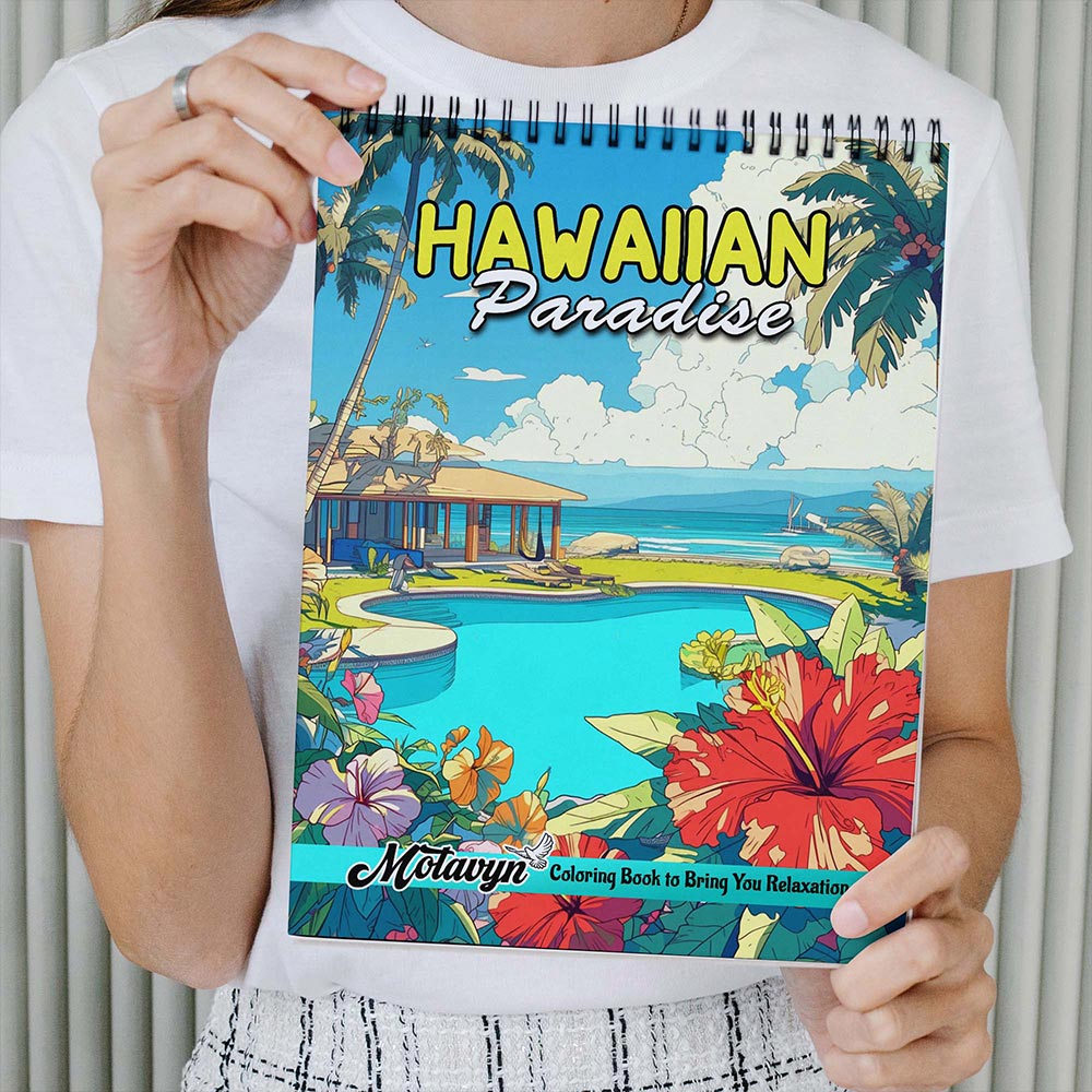 MOTAVYN Hawaiian Paradise Coloring Book Spiral Bound for Adults