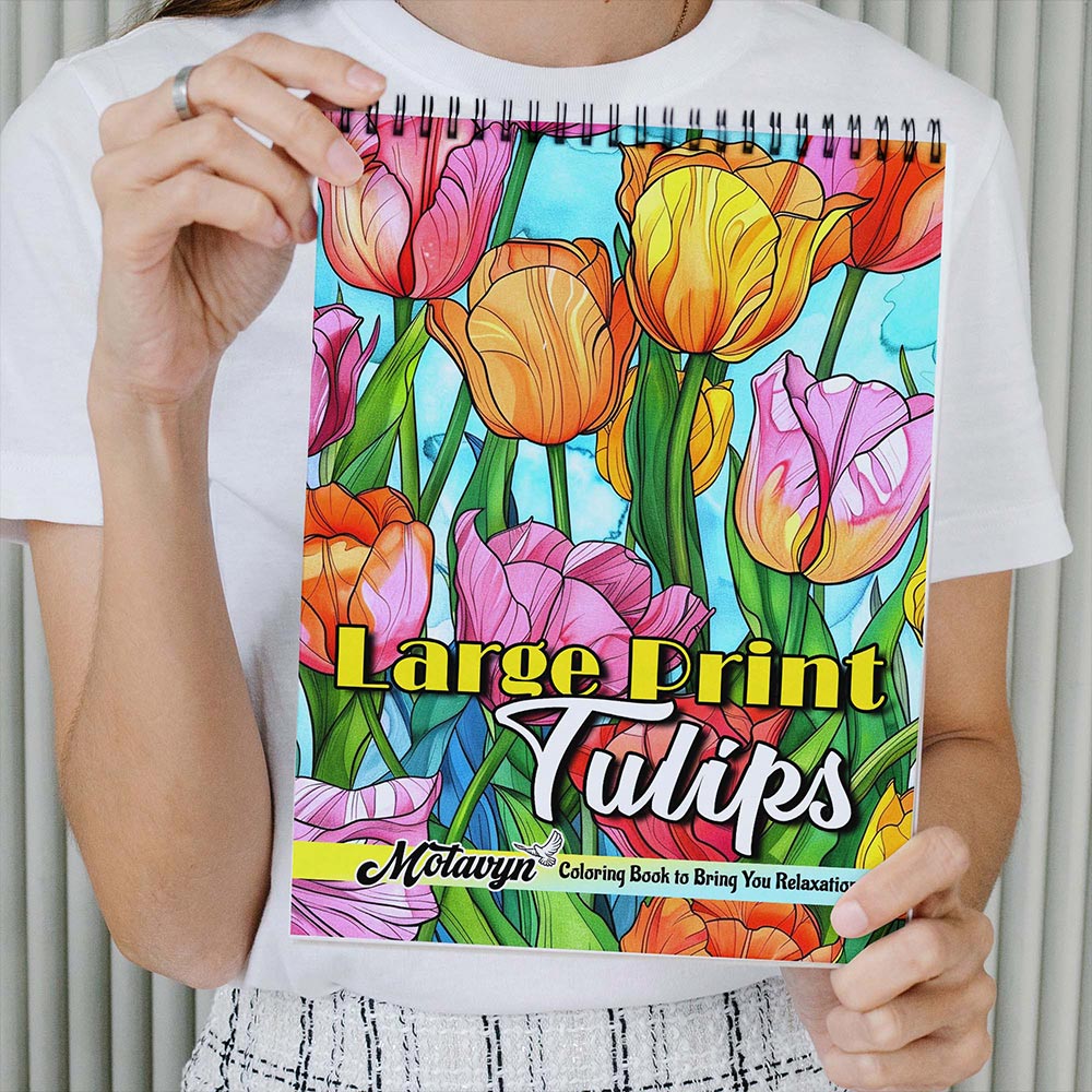 MOTAVYN Large Print Tulips Coloring Book Spiral Bound for Adults