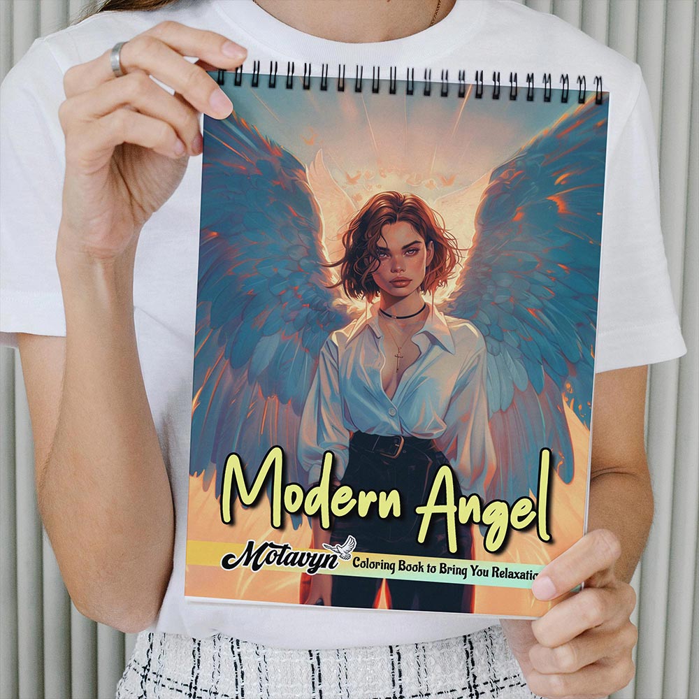 MOTAVYN Modern Angel Coloring Book Spiral Bound for Adults