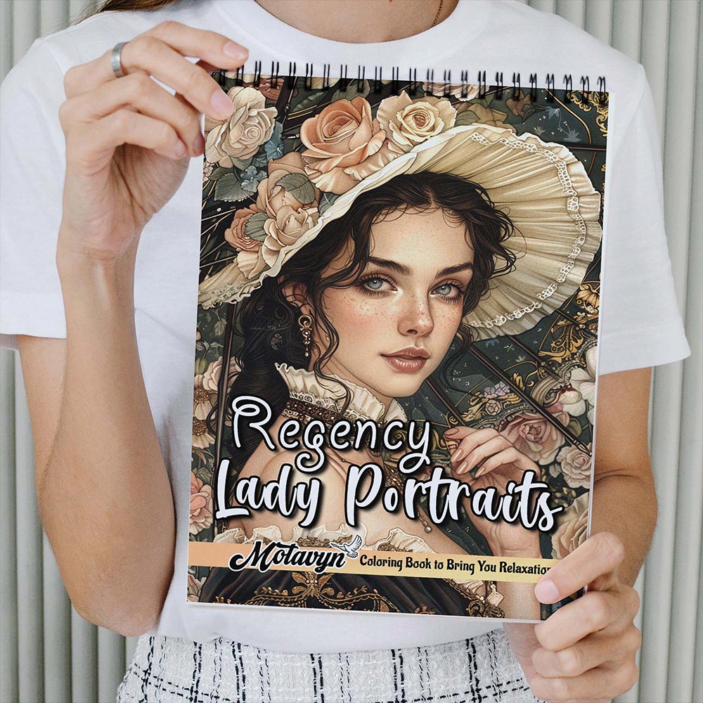 MOTAVYN Regency Lady Portraits Coloring Book for Adults, Spiral Bound, Soft Cover