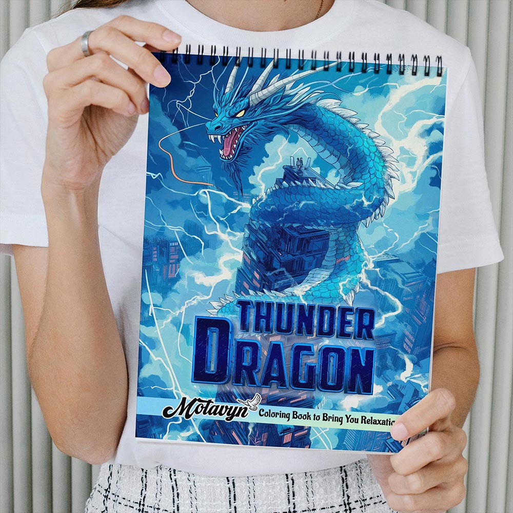 MOTAVYN Thunder Dragon Coloring Book Spiral Bound for Adults