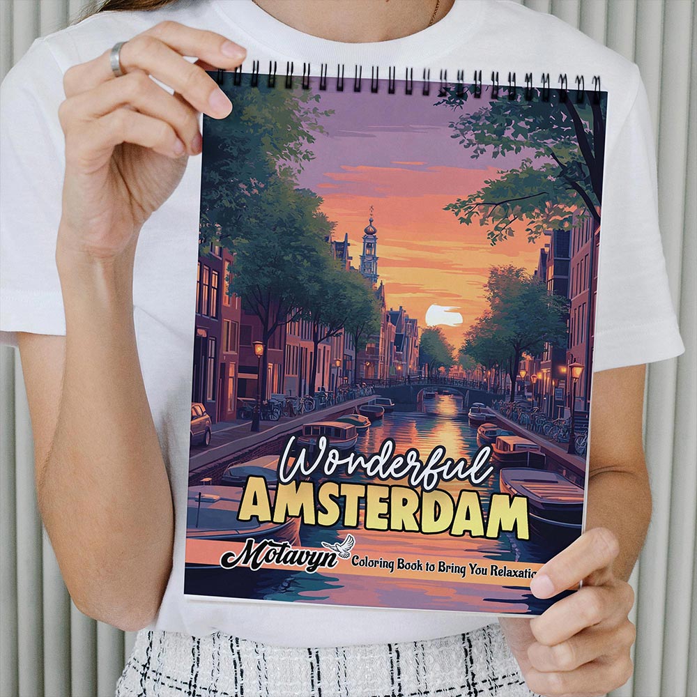 MOTAVYN Wonderful Amsterdam Coloring Book Spiral Bound for Adults