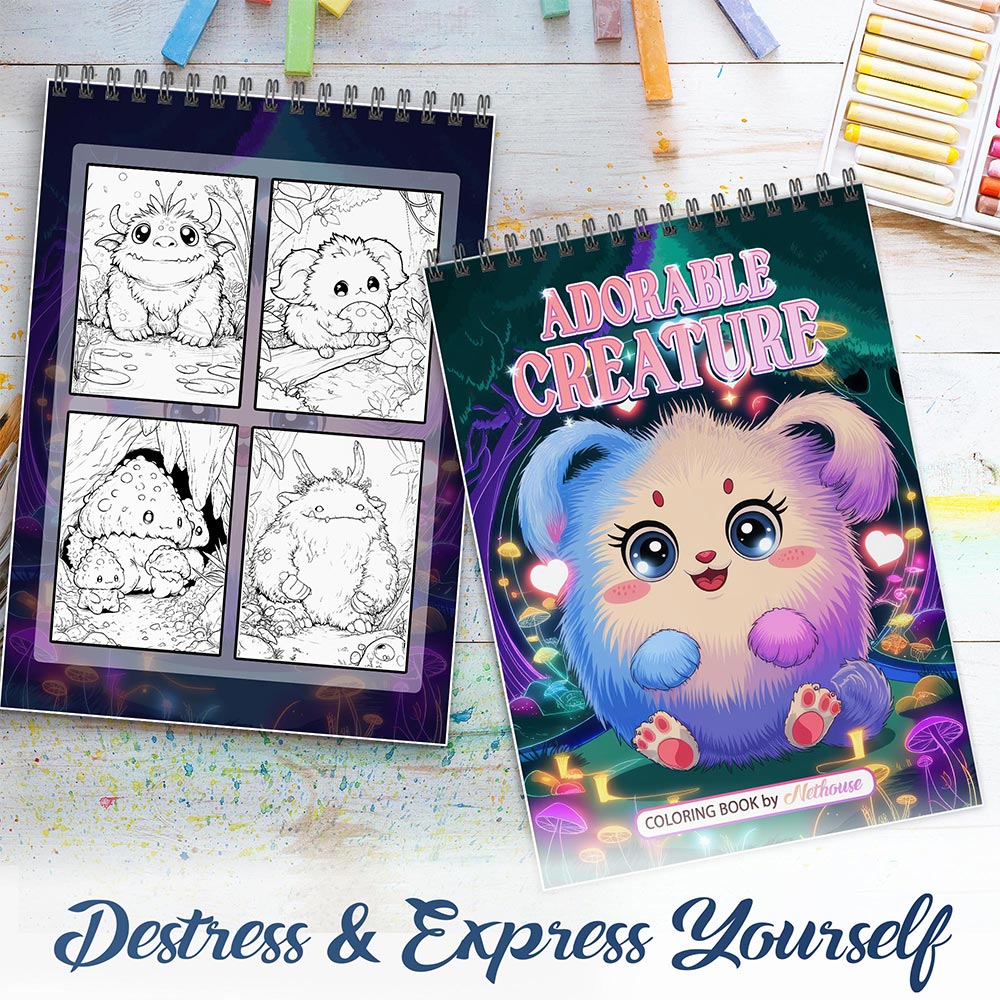 NETHOUSE Adorable Creature Spiral Coloring Book For Adults