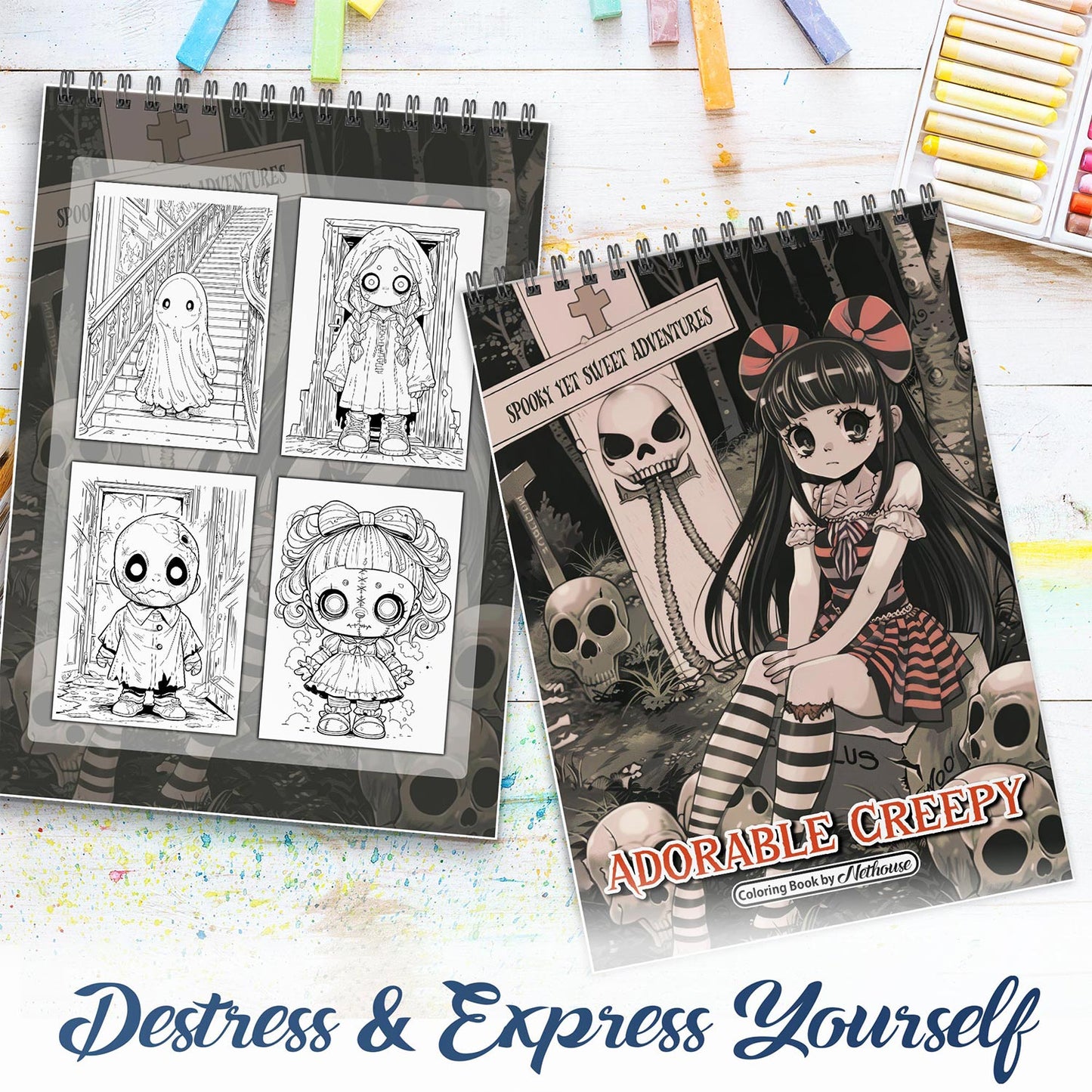 NETHOUSE Adorable Creepy Spiral Coloring Book For Adults