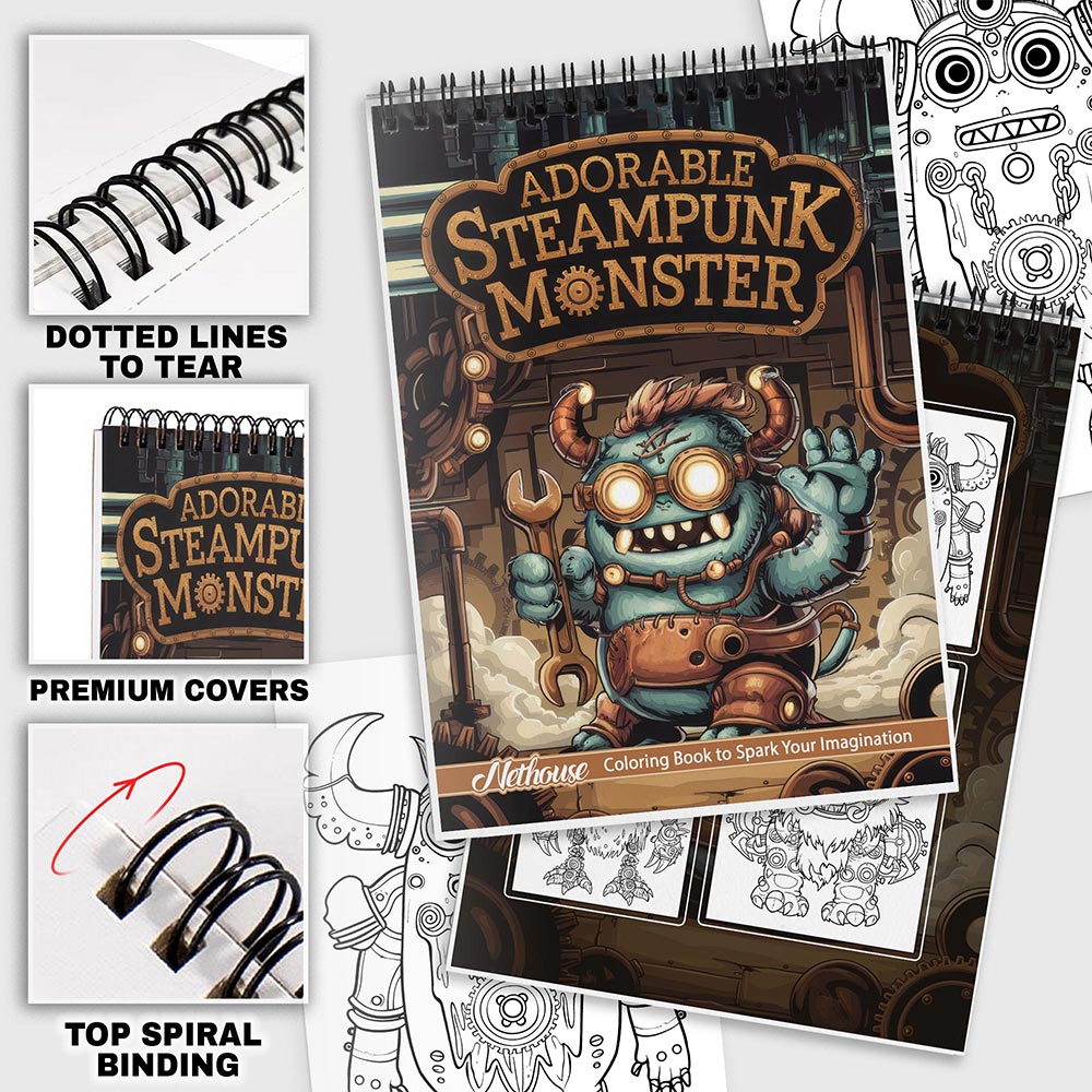NETHOUSE Adorable Steampunk Monster Coloring Pages For Adults
