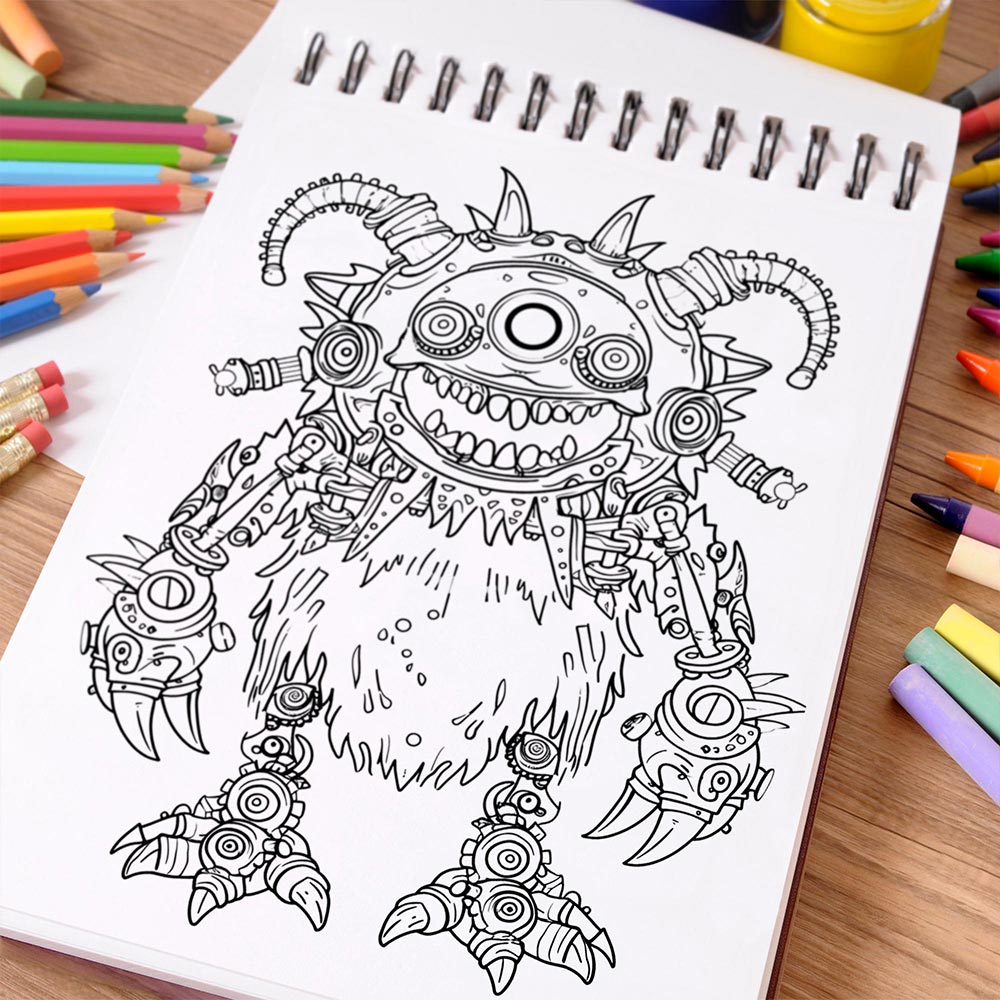 NETHOUSE Adorable Steampunk Monster Coloring Book Spiral Bound For Adults