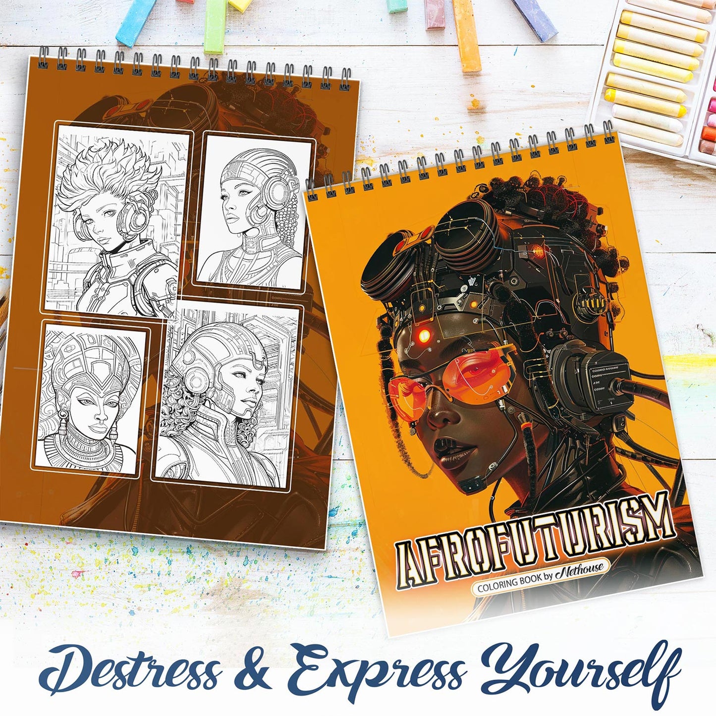 NETHOUSE Afrofuturism Spiral Coloring Book For Adults