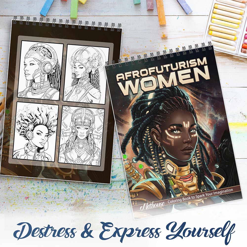 NETHOUSE Afrofuturism Women Spiral Coloring Book For Adults