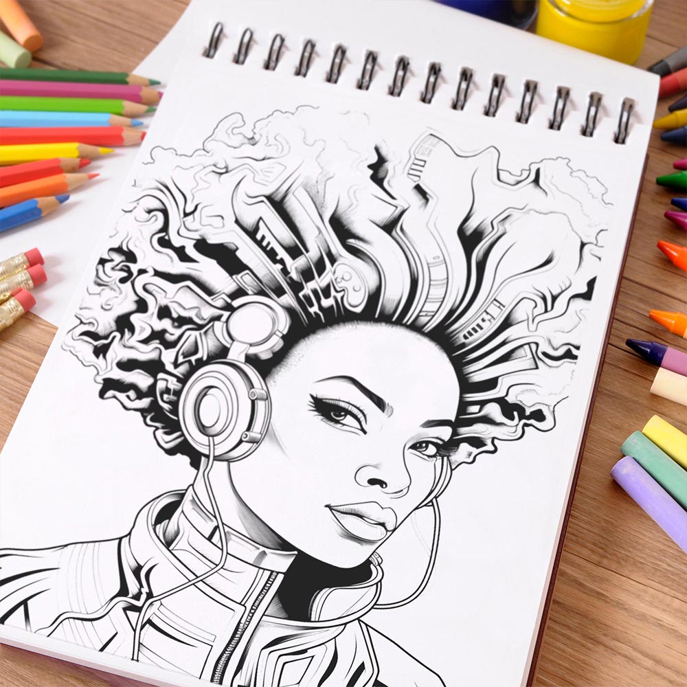 NETHOUSE Afrofuturism Women Coloring Book Spiral Bound For Adults