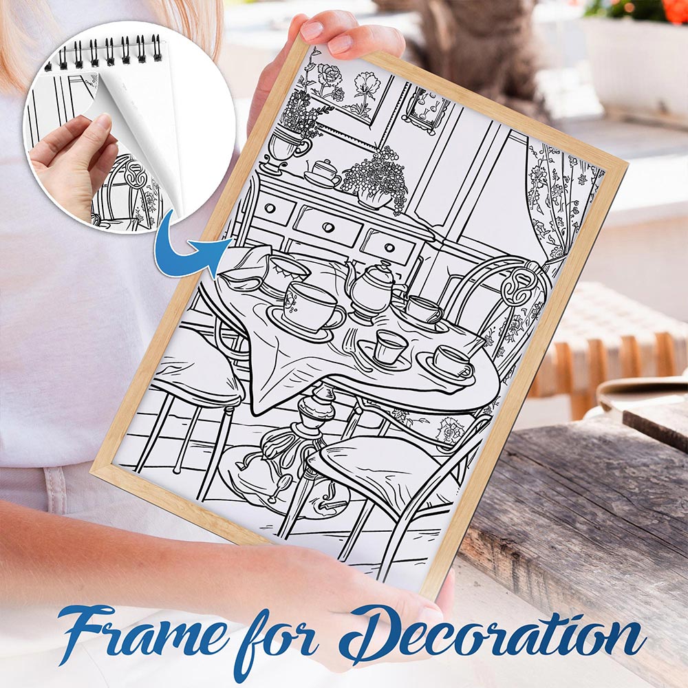 NETHOUSE Afternoon Tea Coloring Book For Adults Relaxation & Stress Relief, 30 Coloring Pages of Elegant Tea Sets, Cozy Tea Parties, Delicate Teacups, and Charming Afternoon Garden Scenes