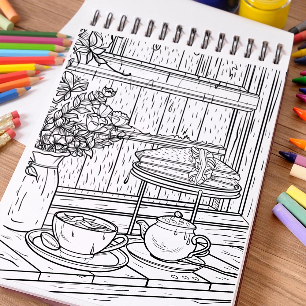 NETHOUSE Afternoon Tea Coloring Book For Adults Relaxation & Stress Relief, 30 Coloring Pages of Elegant Tea Sets, Cozy Tea Parties, Delicate Teacups, and Charming Afternoon Garden Scenes