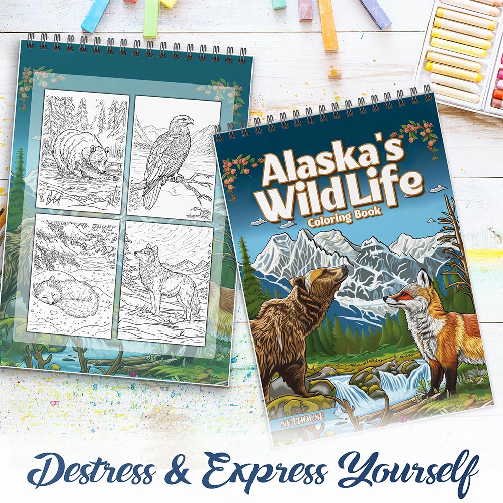 NETHOUSE Alaska's Wild Life Spiral Coloring Book for Adult