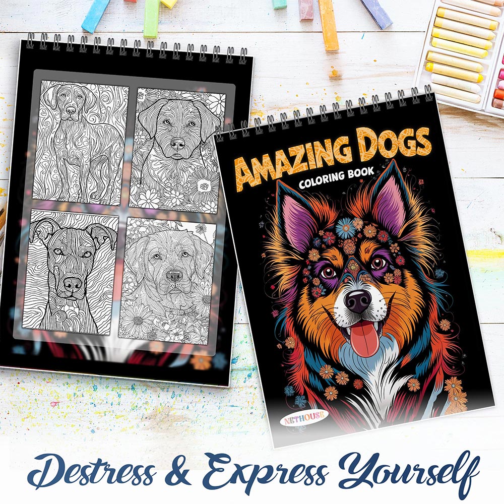 NETHOUSE Amazing Dogs Spiral Coloring Book for Adults